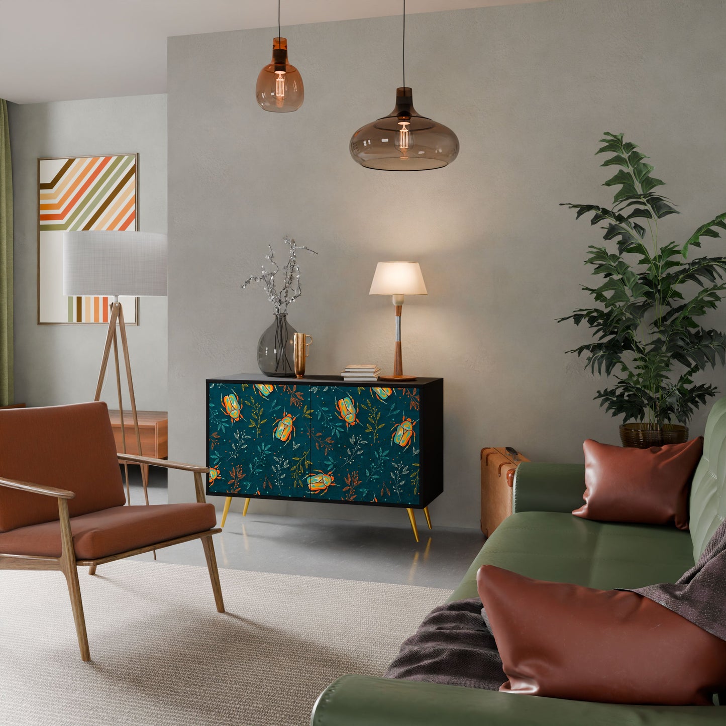 Credenza AUTUMN INSECTS a 2 ante in finitura nera