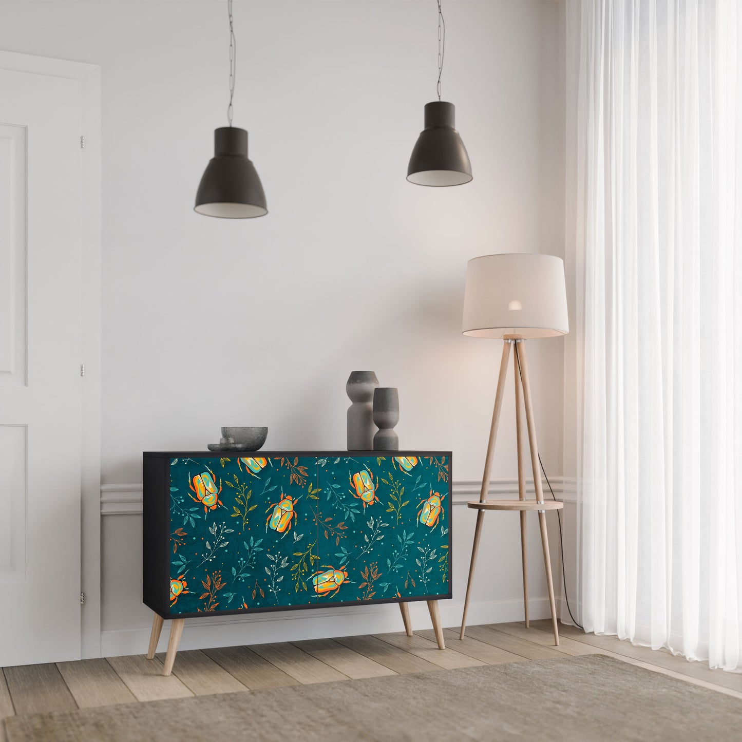 Credenza AUTUMN INSECTS a 2 ante in finitura nera