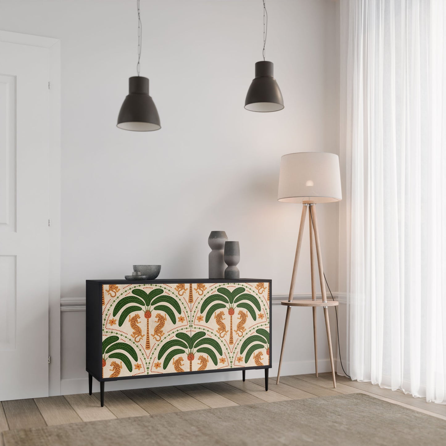 Credenza a 2 ante DANCING PREDATORS in finitura nera