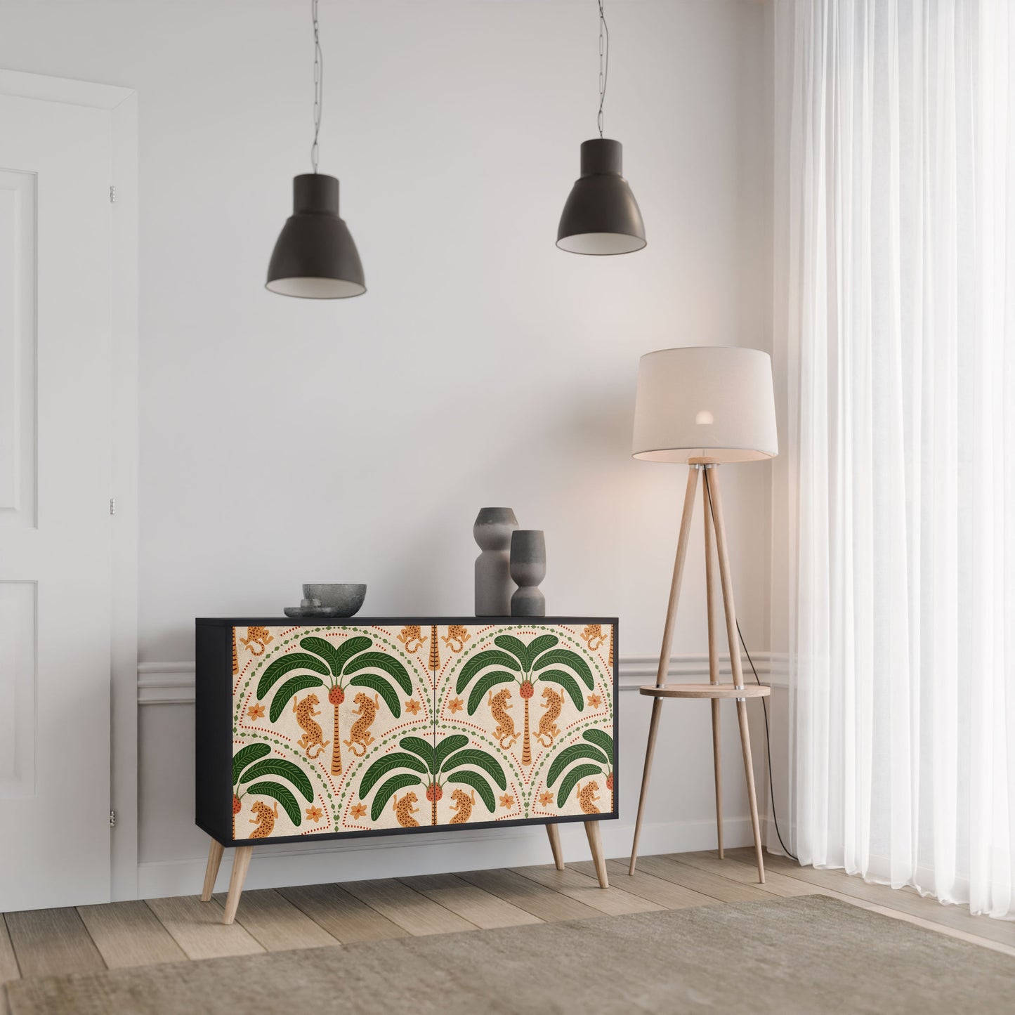 Credenza a 2 ante DANCING PREDATORS in finitura nera
