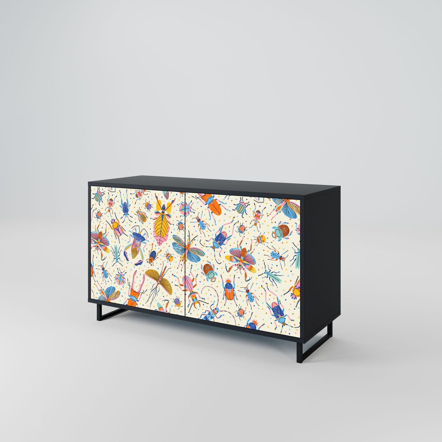 Credenza a 2 ante COLORFUL INSECTS in finitura nera