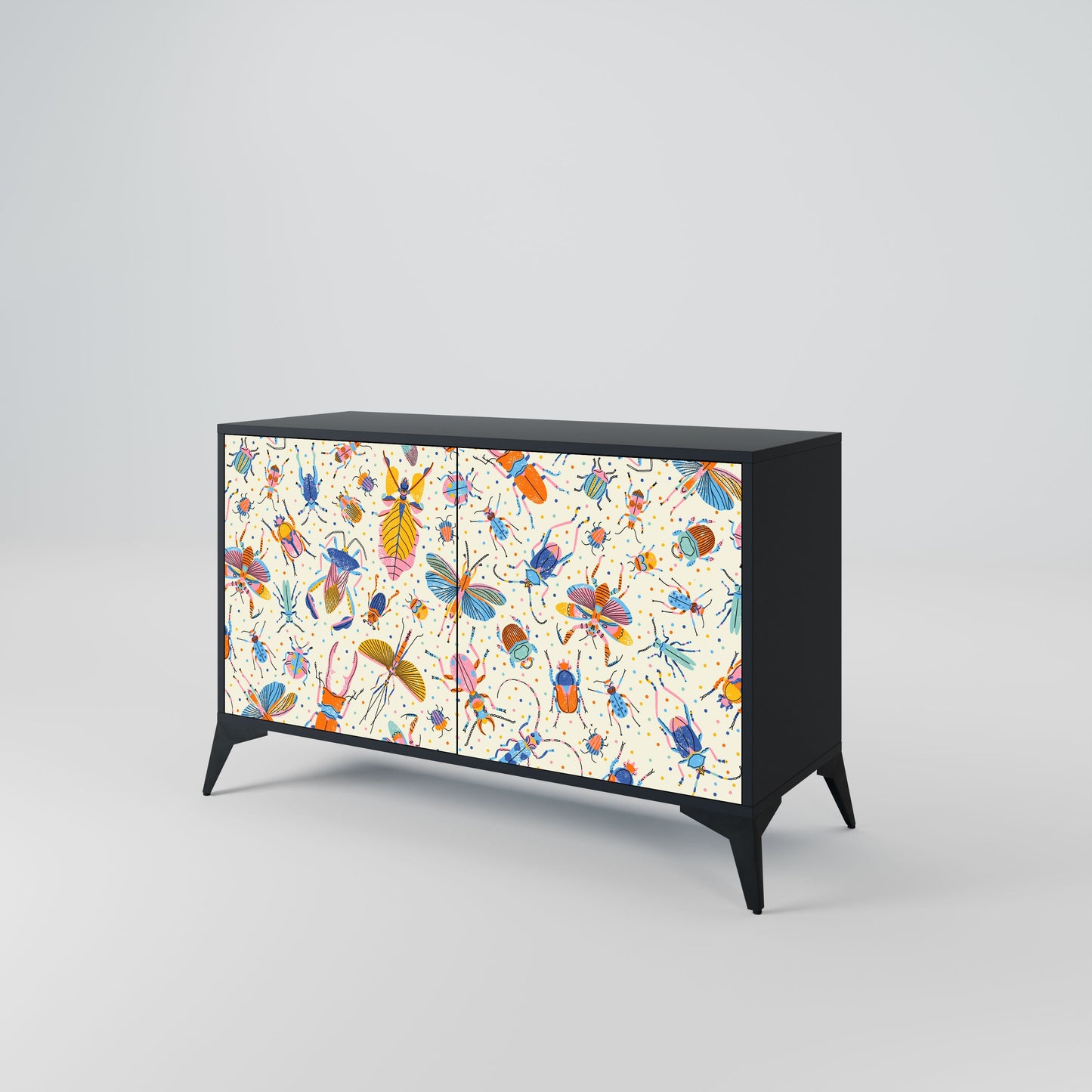 Credenza a 2 ante COLORFUL INSECTS in finitura nera
