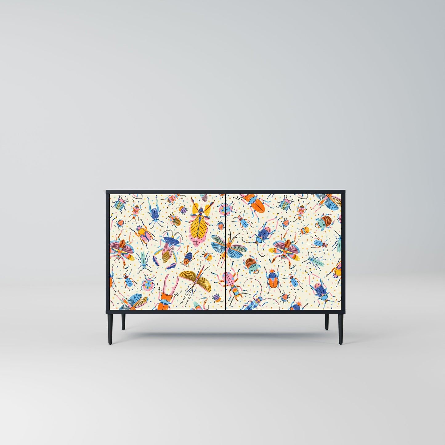 Credenza a 2 ante COLORFUL INSECTS in finitura nera