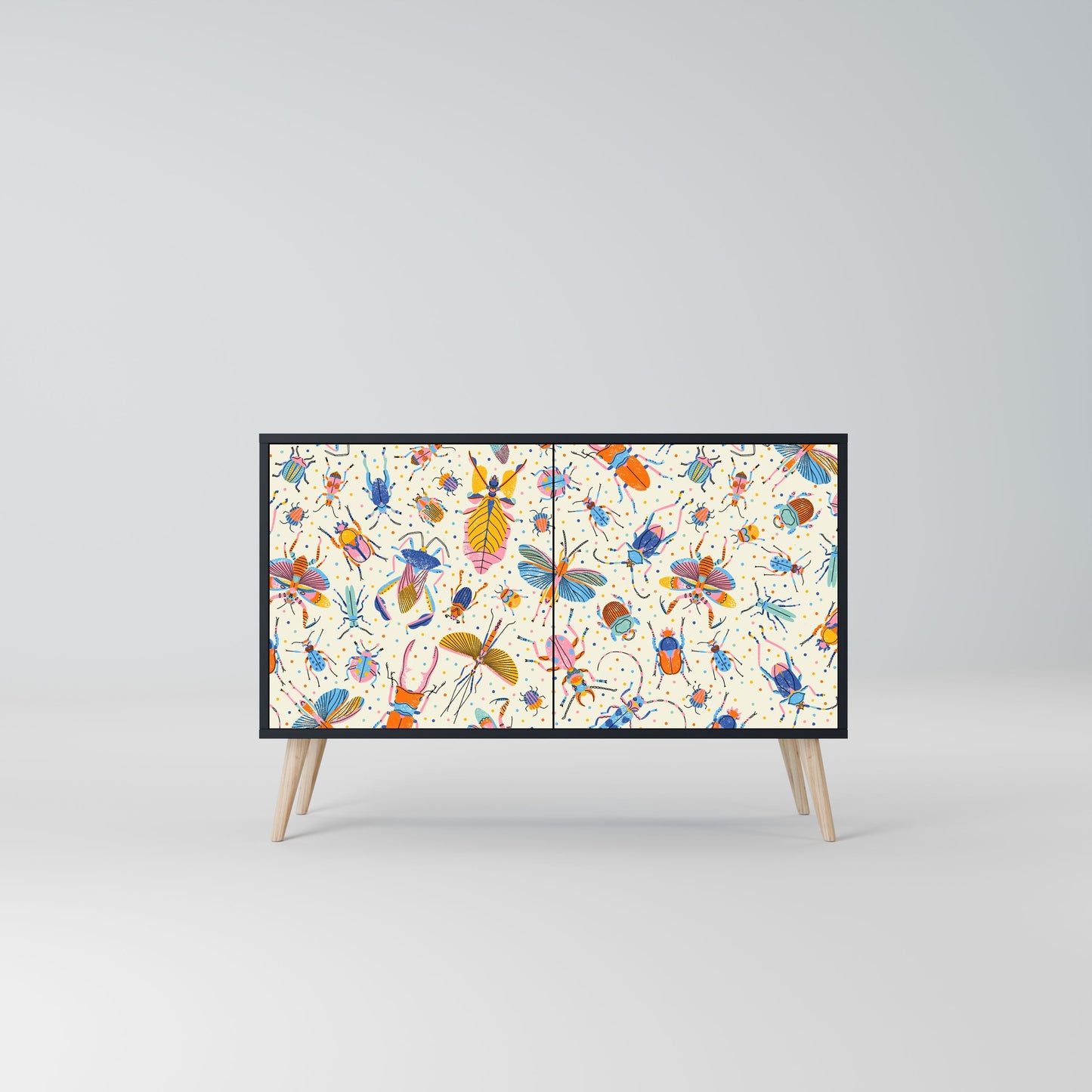 Credenza a 2 ante COLORFUL INSECTS in finitura nera