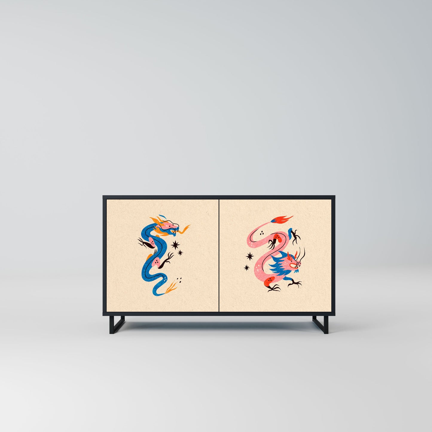 Credenza MITOLOGICA CREATURES a 2 ante in finitura nera