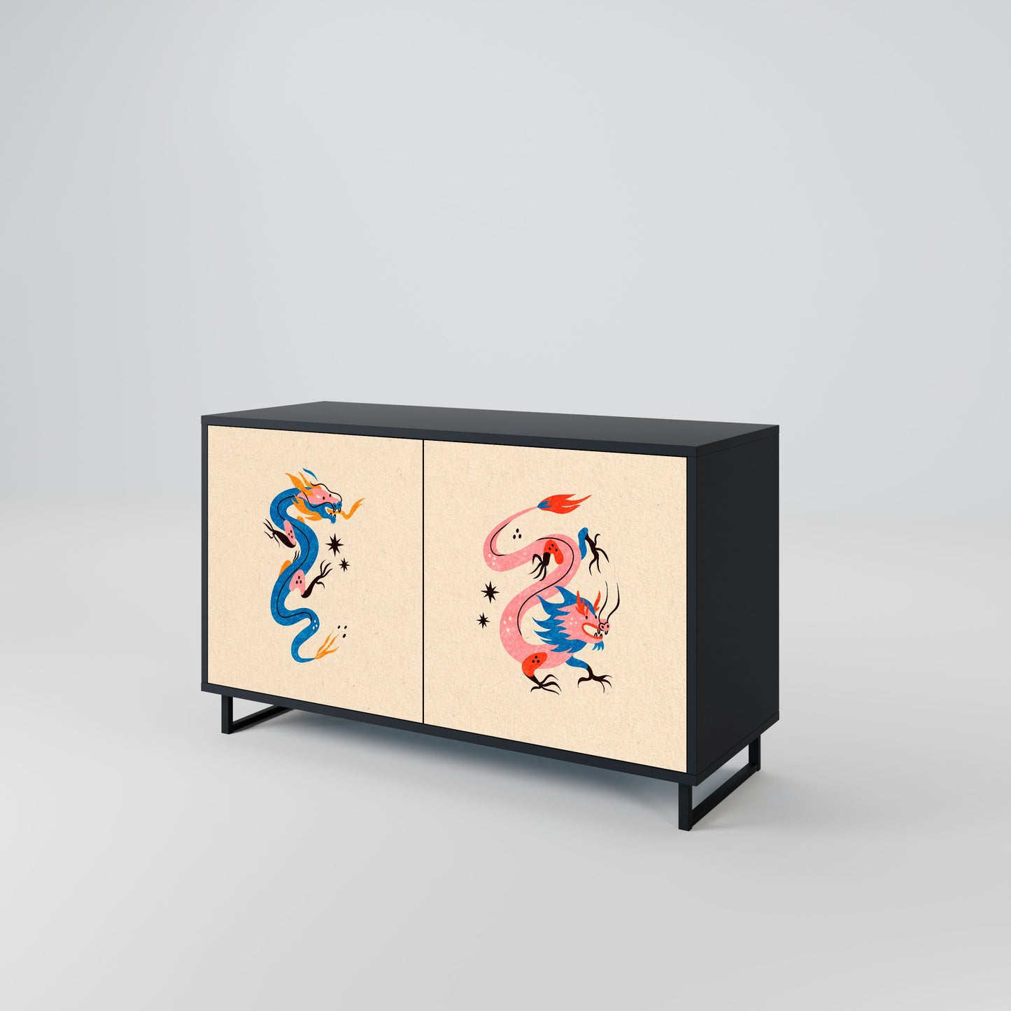 Credenza MITOLOGICA CREATURES a 2 ante in finitura nera