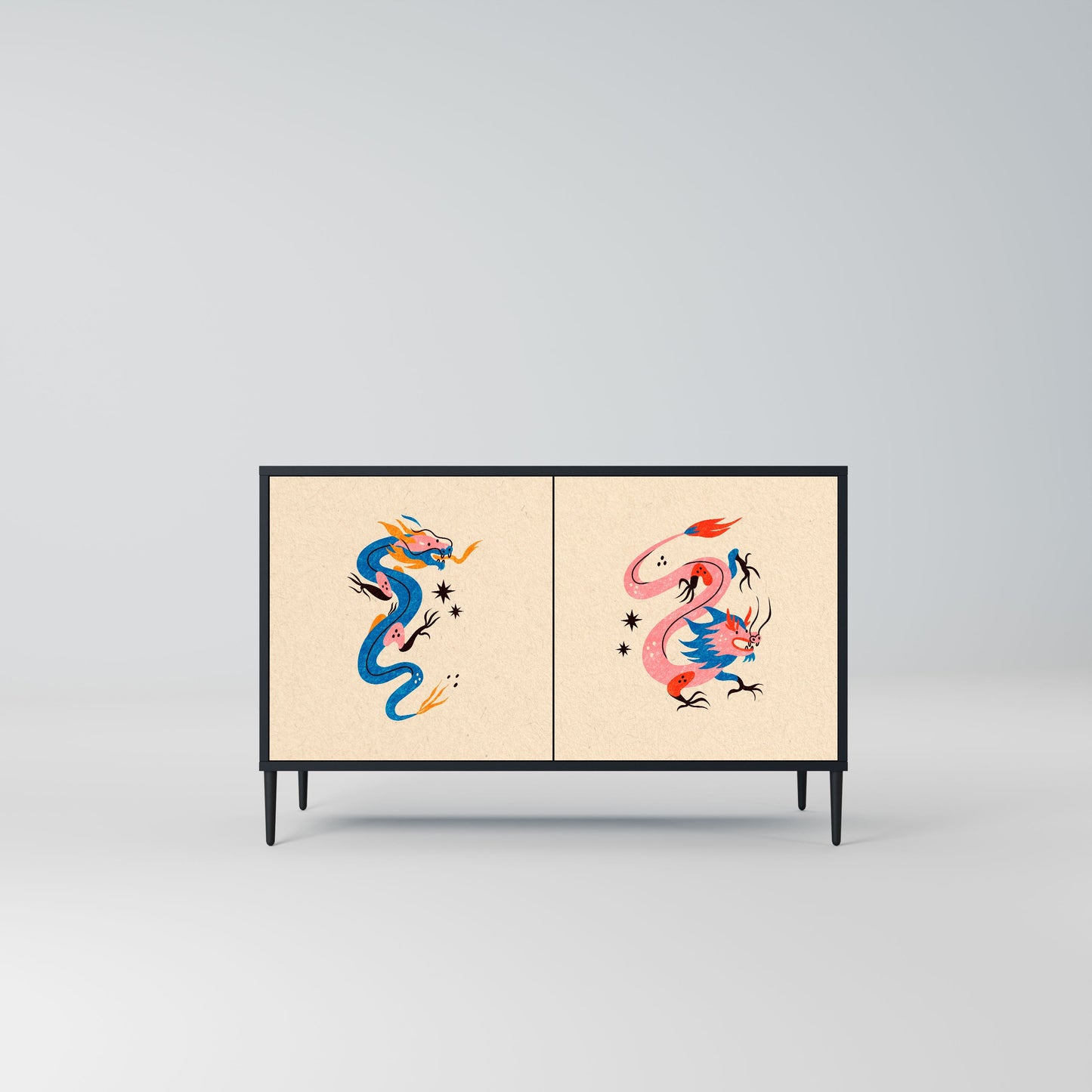 Credenza MITOLOGICA CREATURES a 2 ante in finitura nera