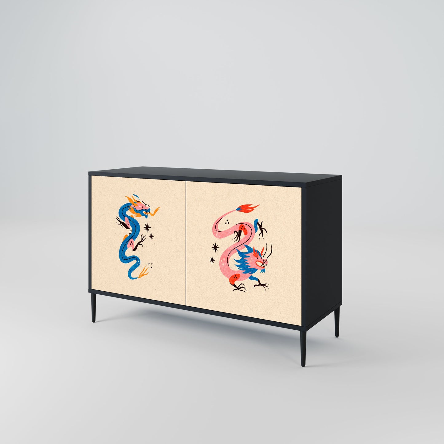 Credenza MITOLOGICA CREATURES a 2 ante in finitura nera