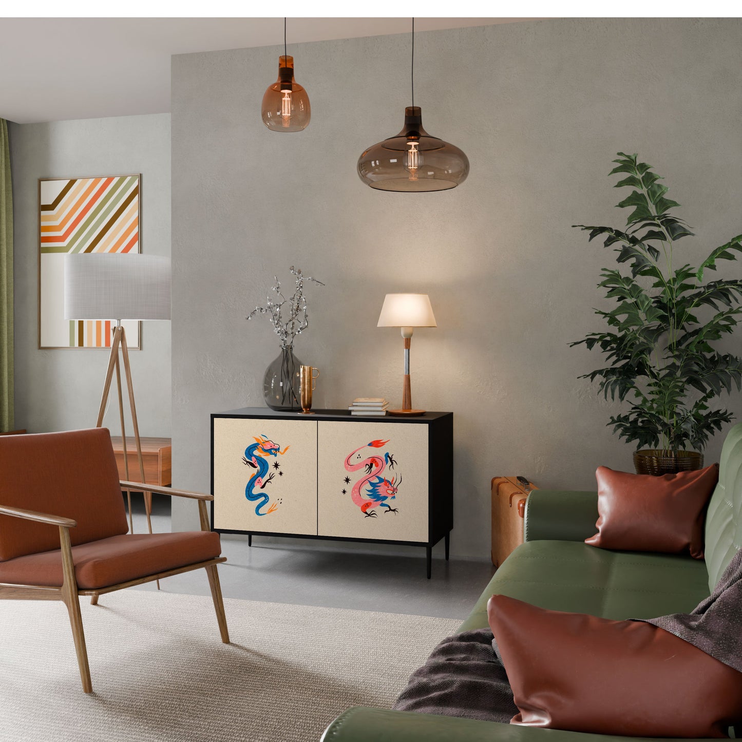 Credenza MITOLOGICA CREATURES a 2 ante in finitura nera