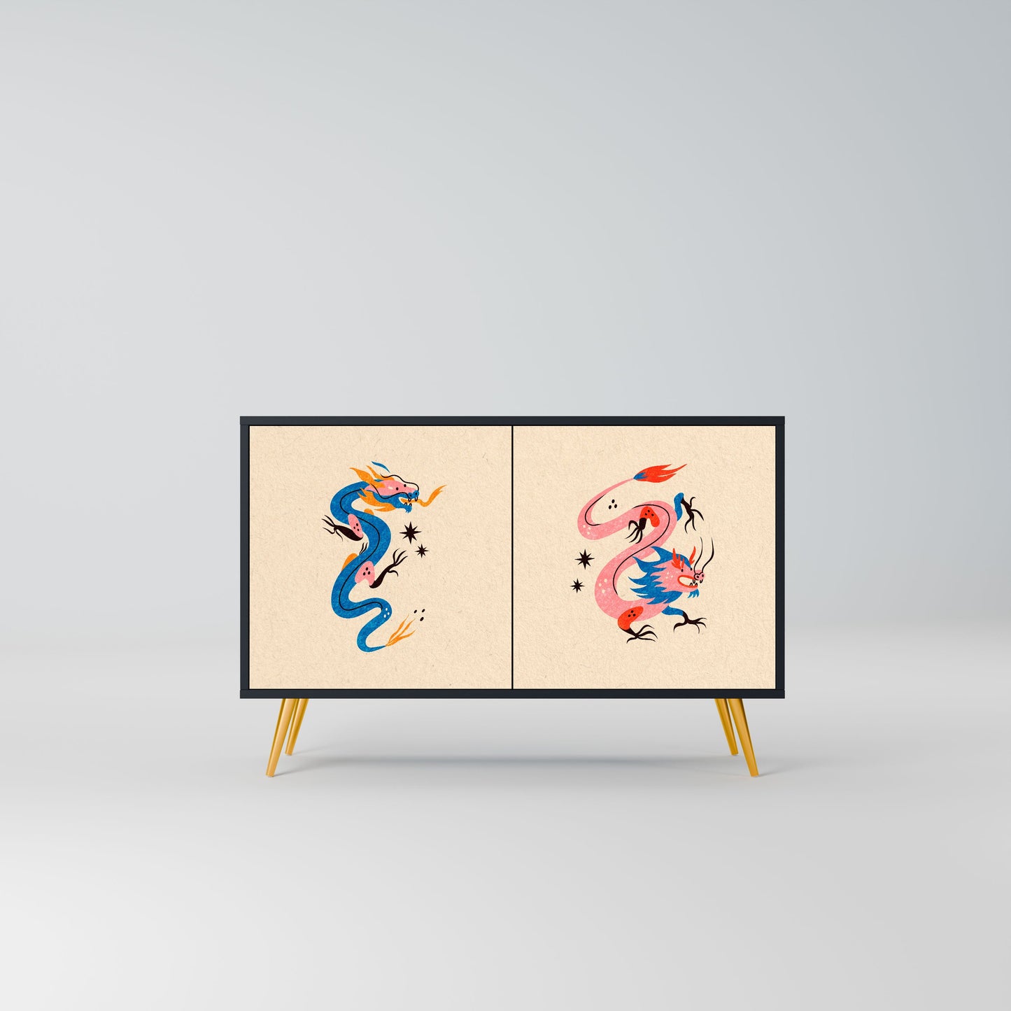 Credenza MITOLOGICA CREATURES a 2 ante in finitura nera