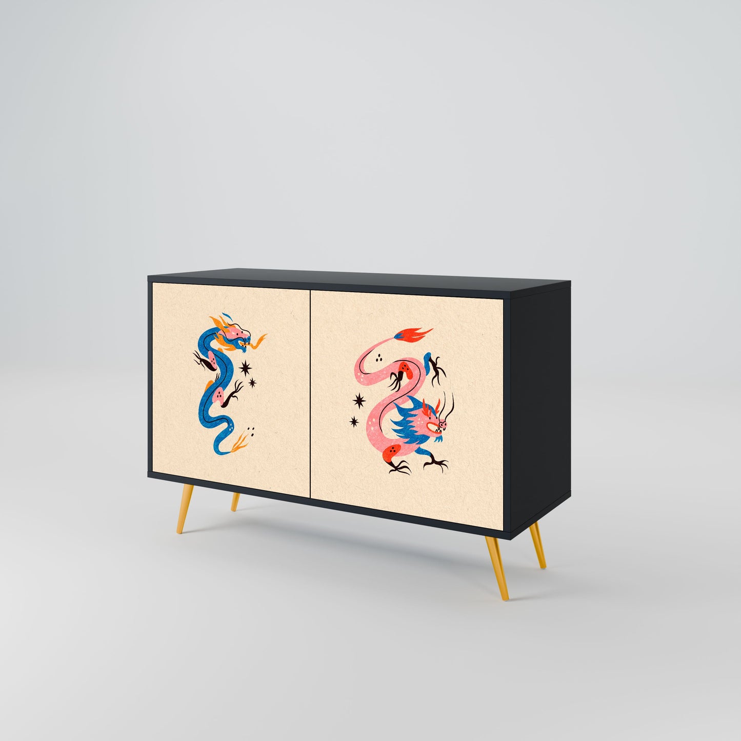 Credenza MITOLOGICA CREATURES a 2 ante in finitura nera