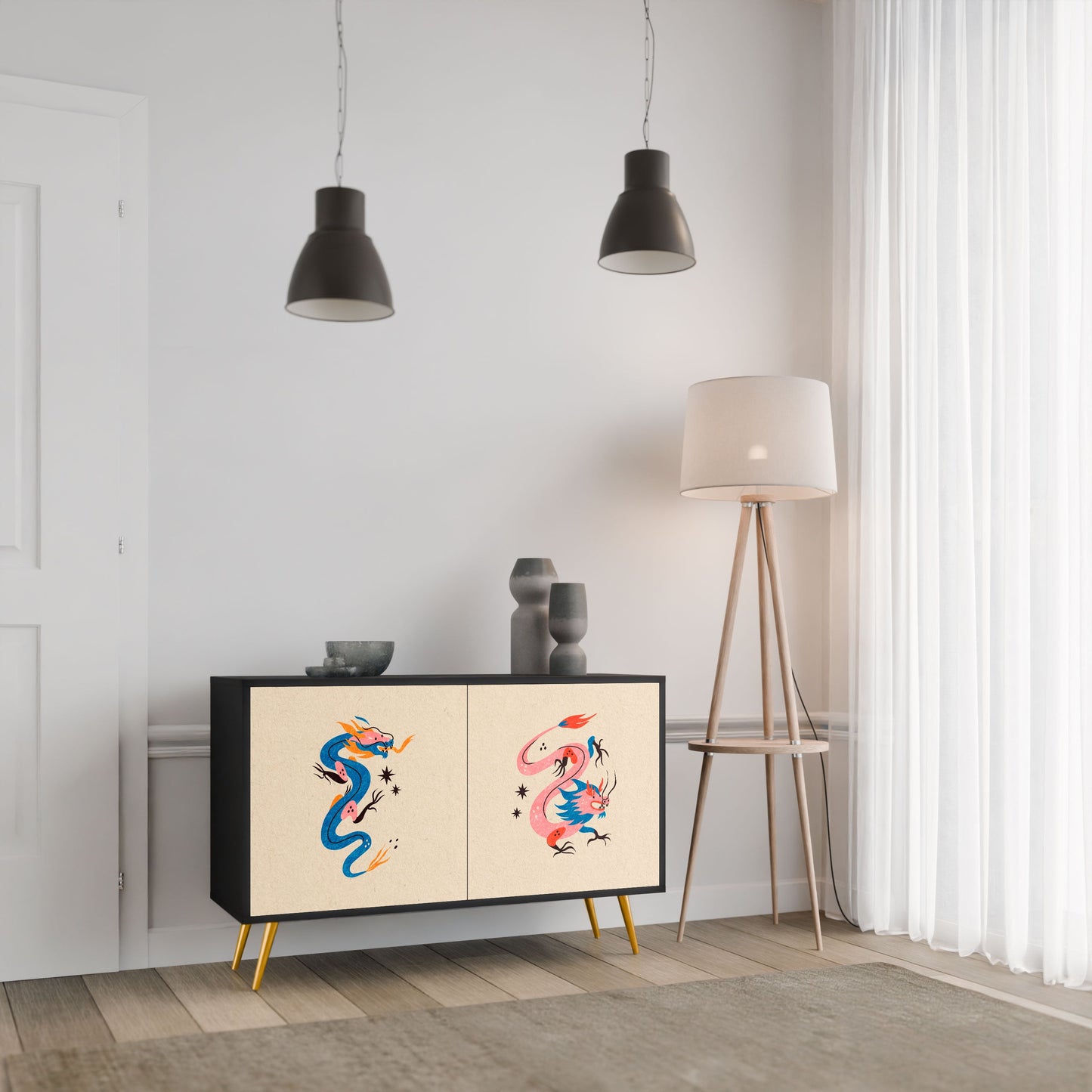 Credenza MITOLOGICA CREATURES a 2 ante in finitura nera