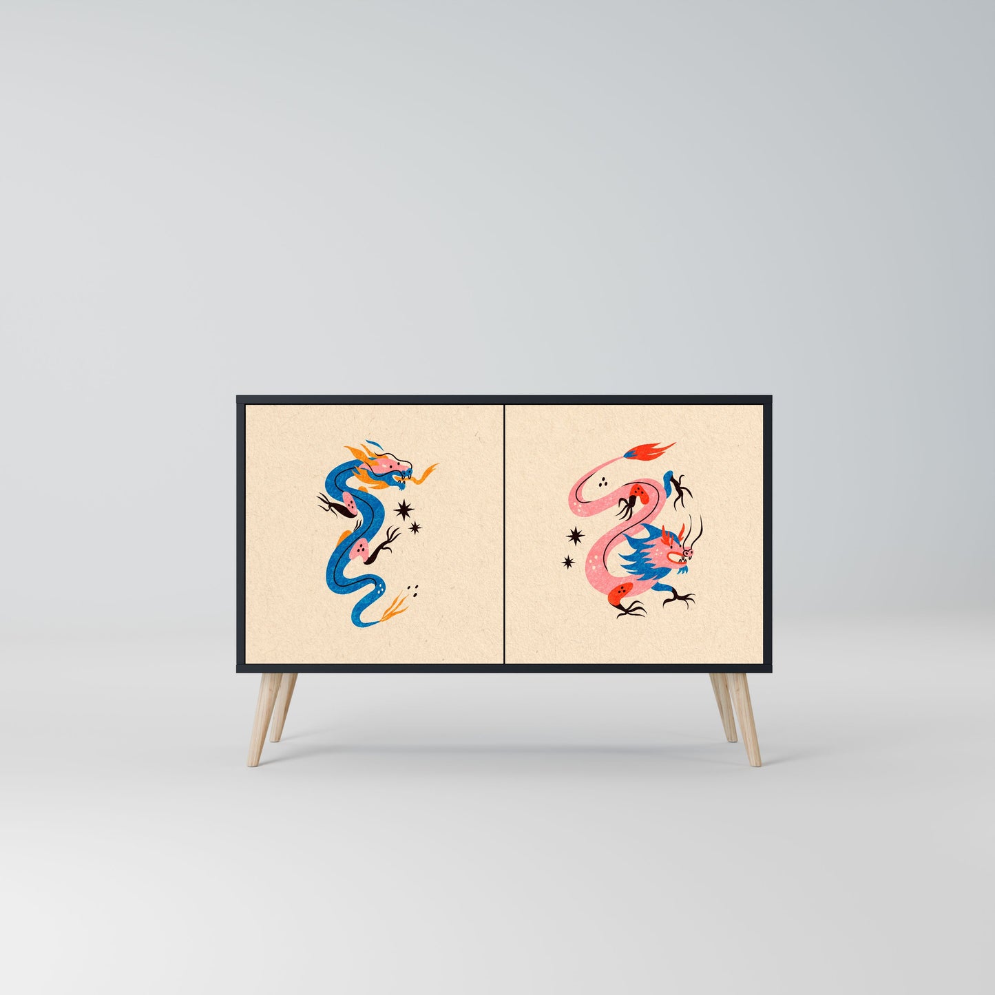 Credenza MITOLOGICA CREATURES a 2 ante in finitura nera