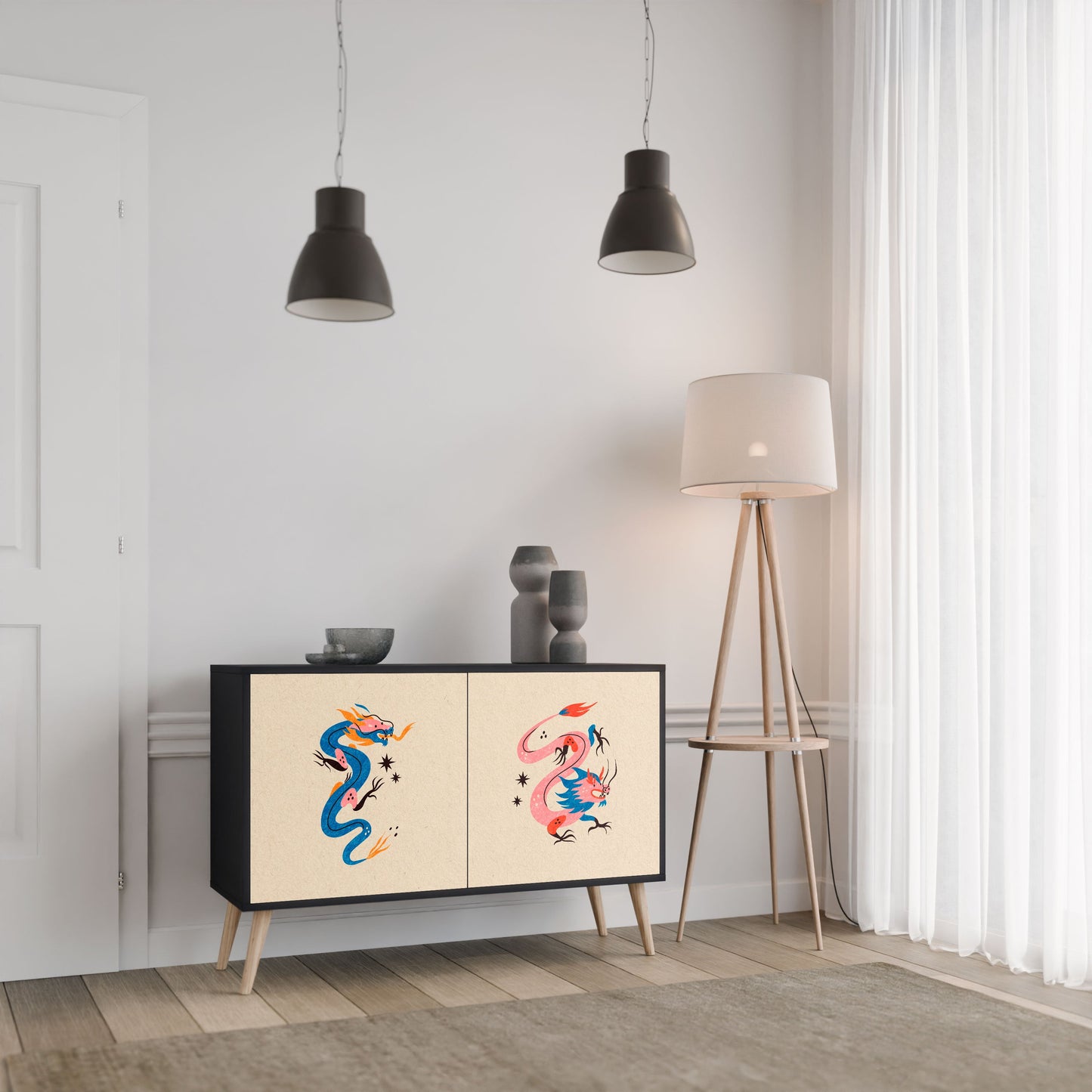 Credenza MITOLOGICA CREATURES a 2 ante in finitura nera