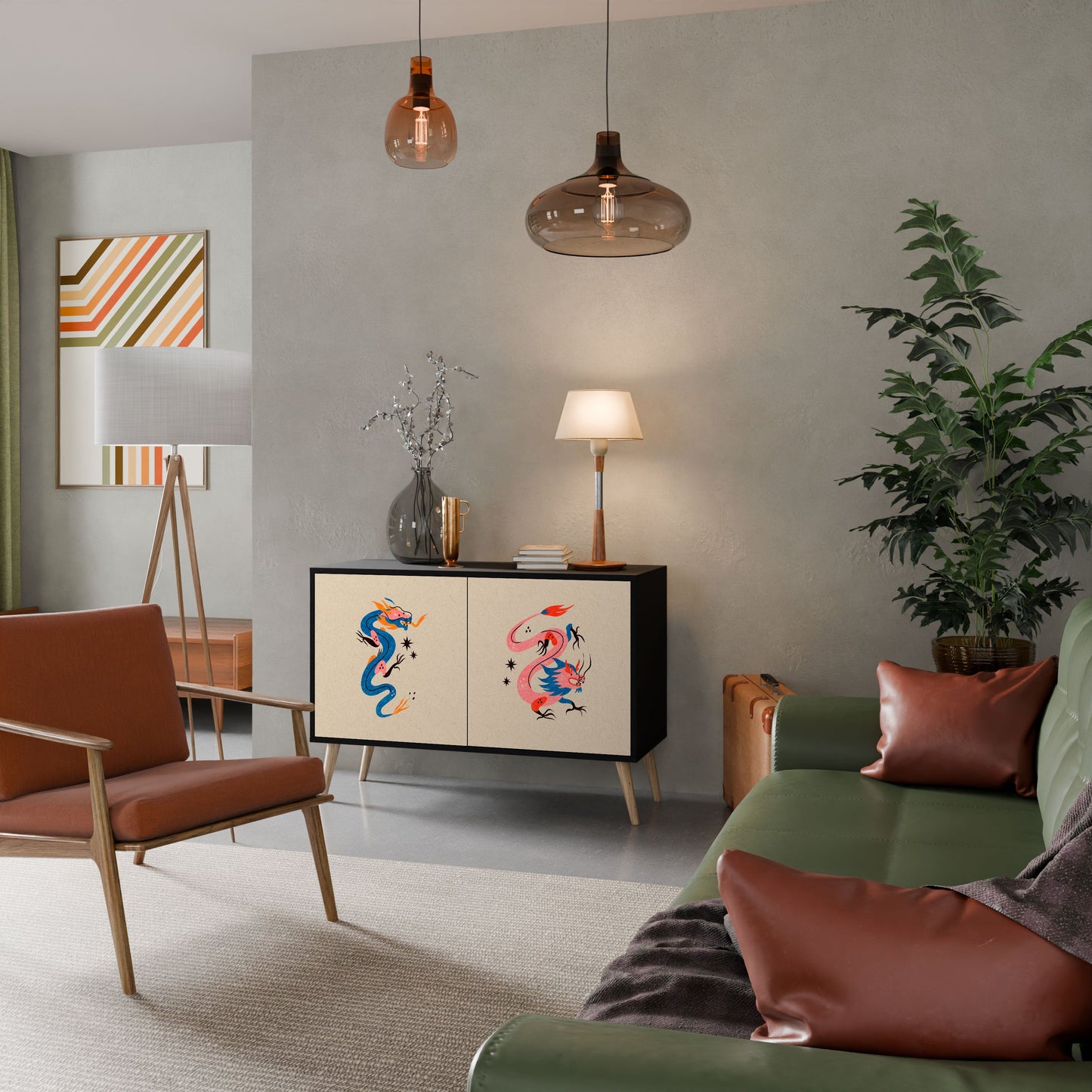 Credenza MITOLOGICA CREATURES a 2 ante in finitura nera