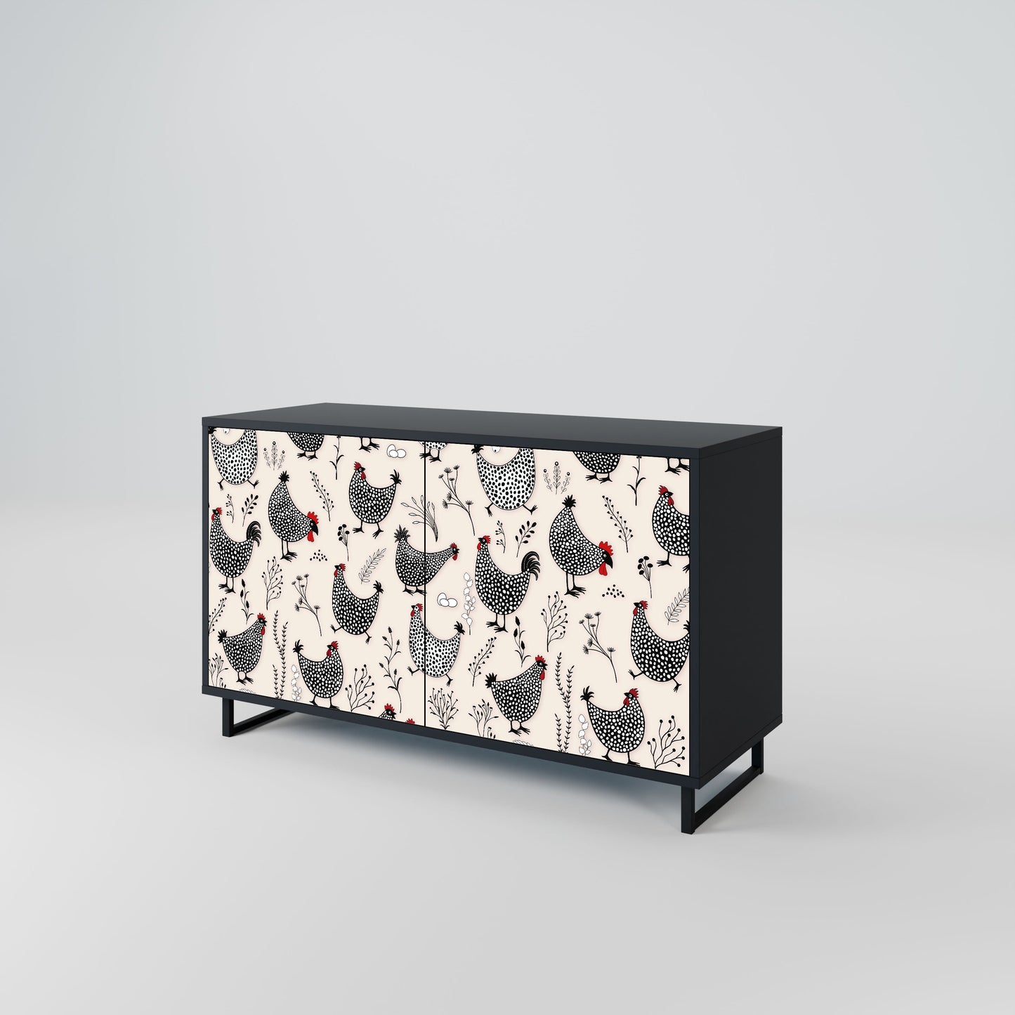 Credenza a 2 ante HAPPY HENS in finitura nera