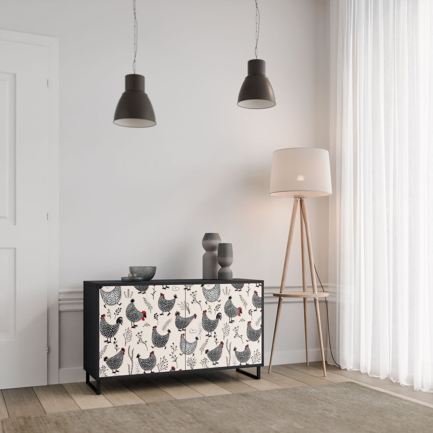Credenza a 2 ante HAPPY HENS in finitura nera