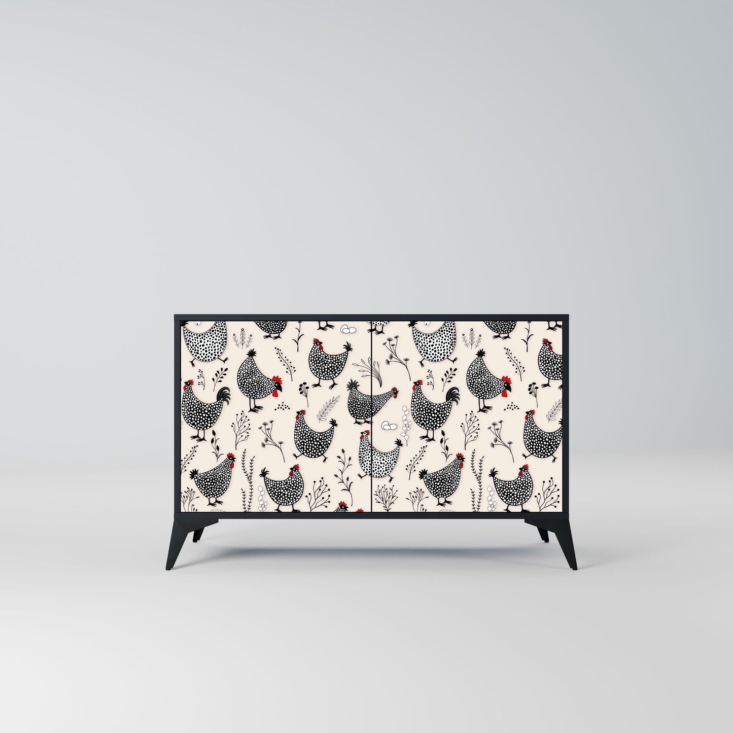 Credenza a 2 ante HAPPY HENS in finitura nera