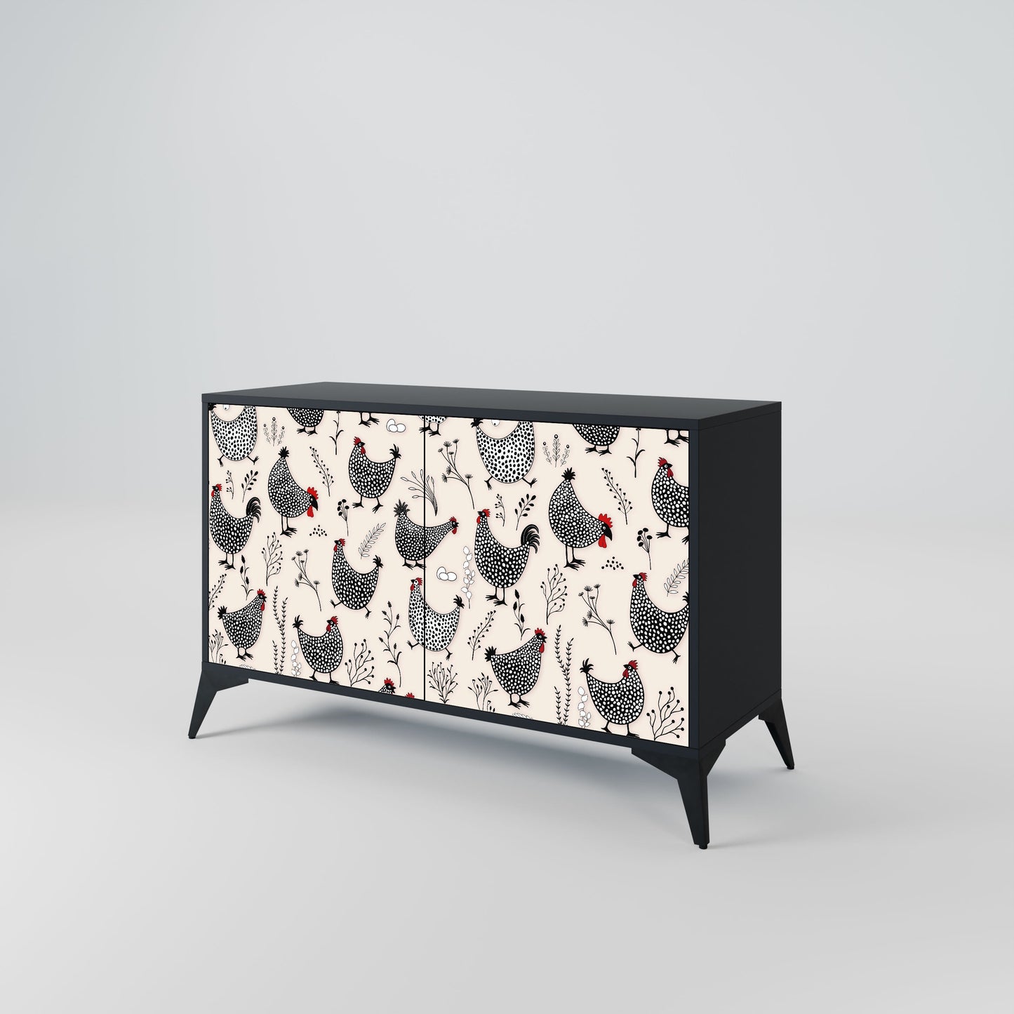 Credenza a 2 ante HAPPY HENS in finitura nera