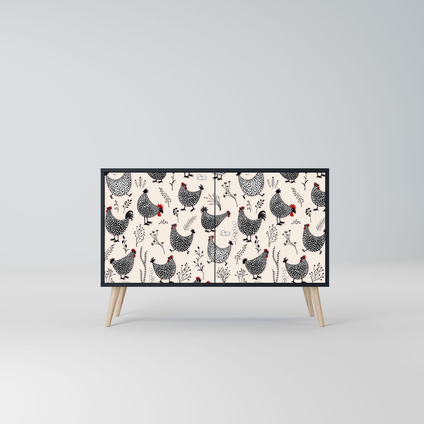 Credenza a 2 ante HAPPY HENS in finitura nera