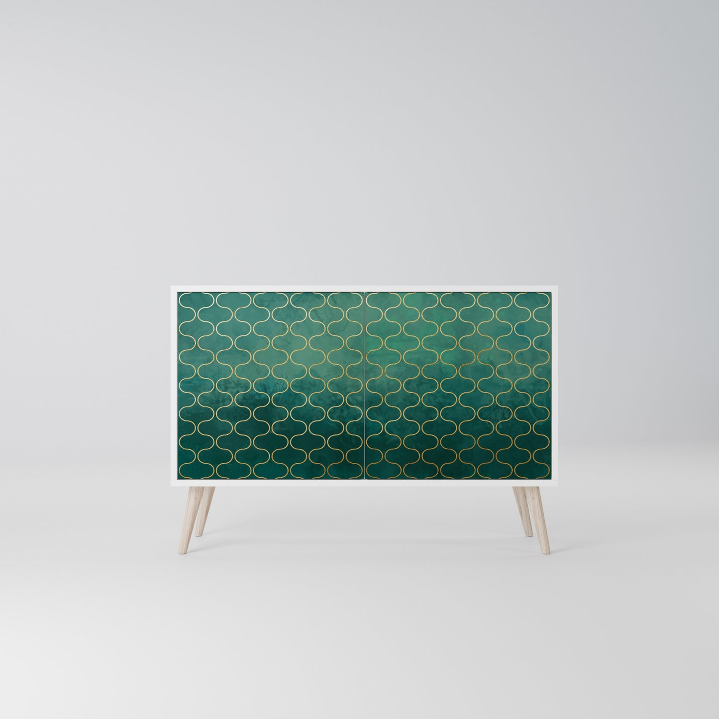 TESSELATED GREENERY 2-Door Sideboard in White Finish
