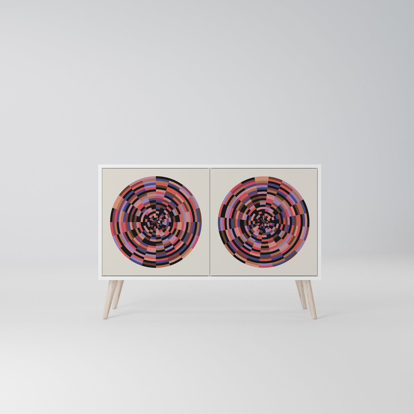 BROWN CIRCLES Madia a 2 Ante in Finitura Bianca