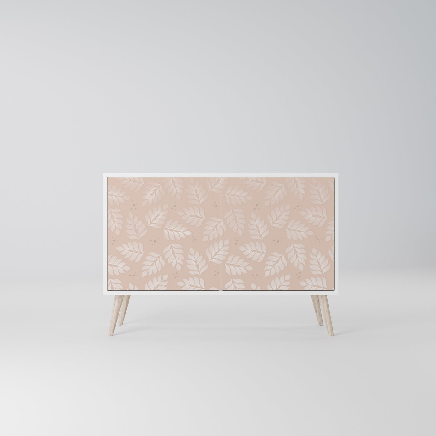 LEAVES ON BEIGE Madia a 2 Ante in Finitura Bianca