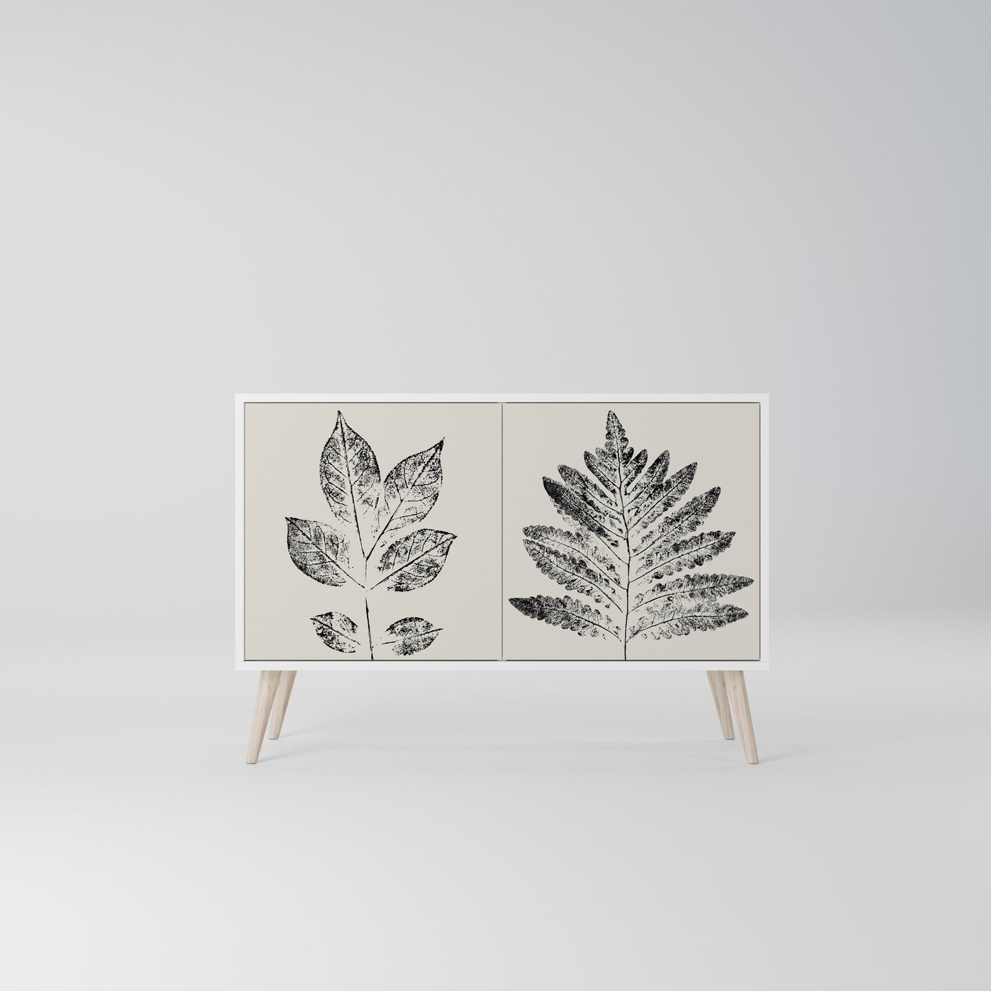 LEAFY STAMPS Madia a 2 Ante in Finitura Bianca