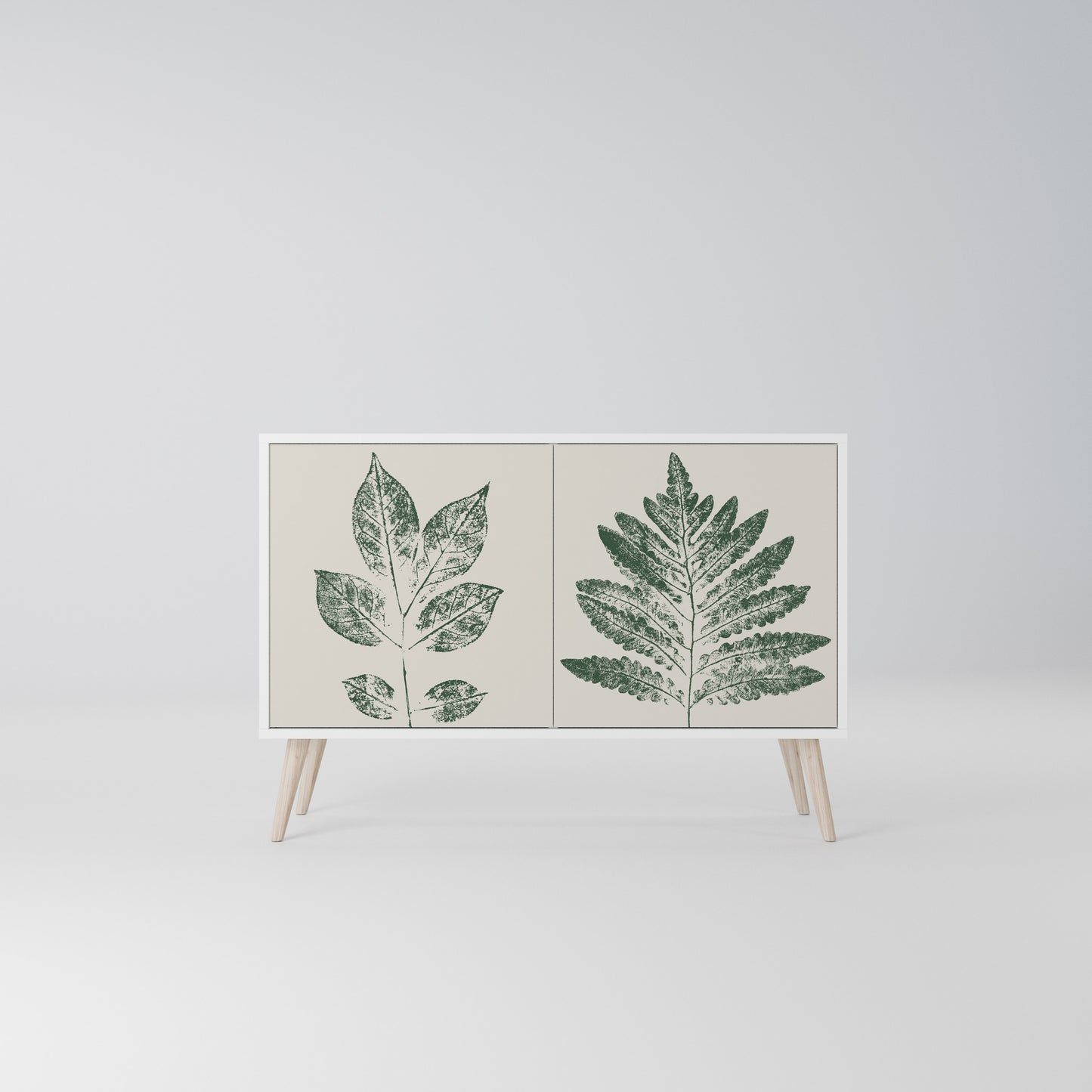 GREEN LEAFY STAMPS Madia a 2 Ante in Finitura Bianca