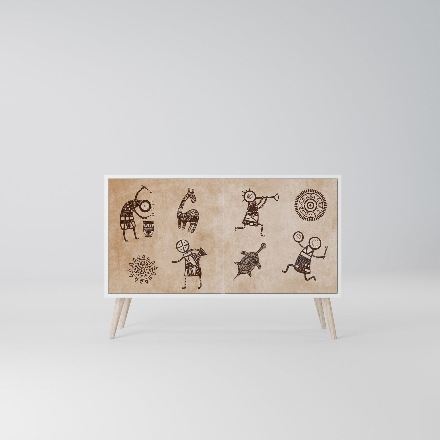 AFRICAN STYLE Madia a 2 Ante in Finitura Bianca