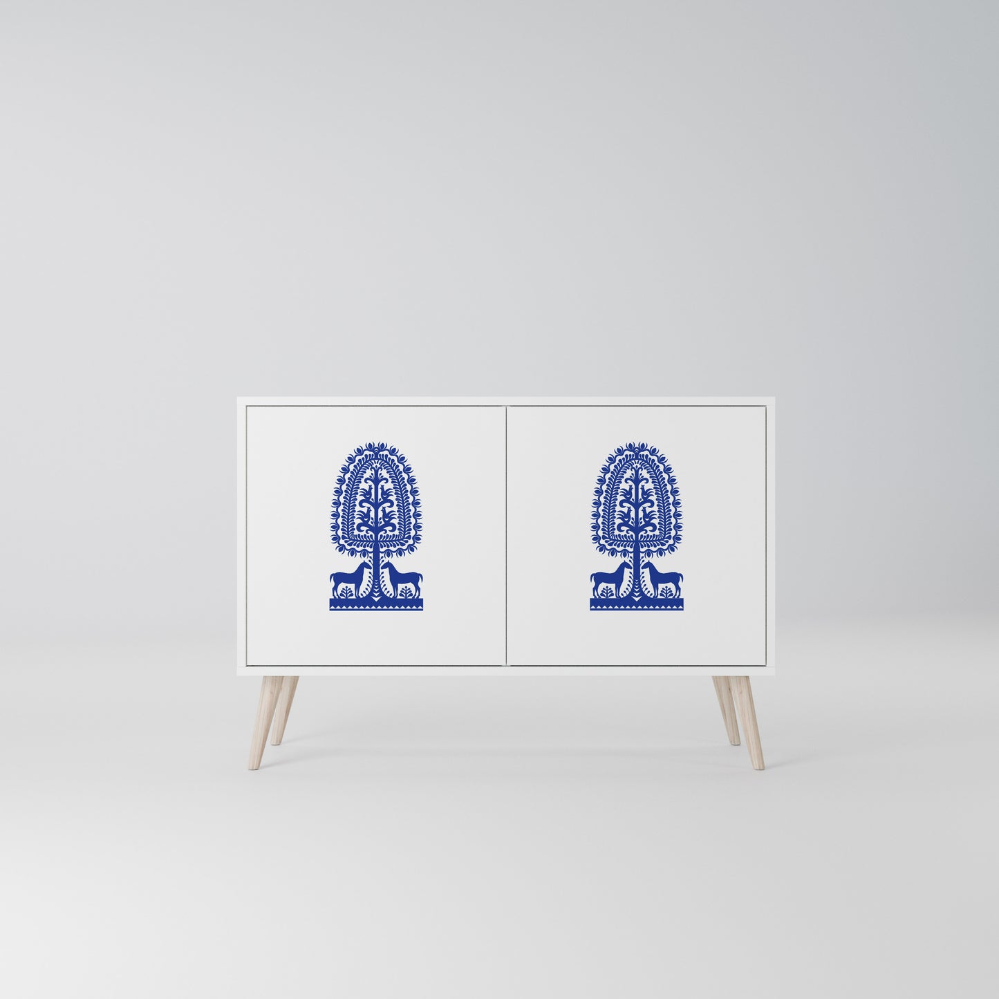 POLISH FOLK ART Madia a 2 Ante in Finitura Bianca