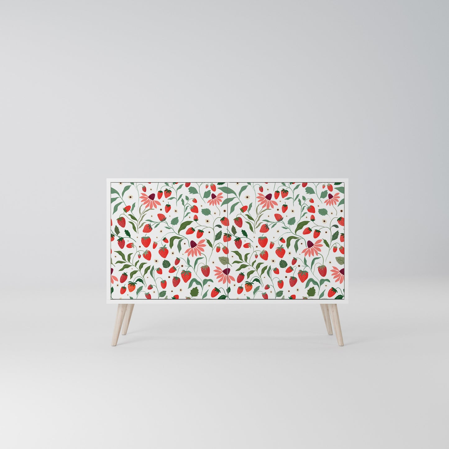 FLOWERS AND STRAWBERRIES Madia a 2 Ante in Finitura Bianca