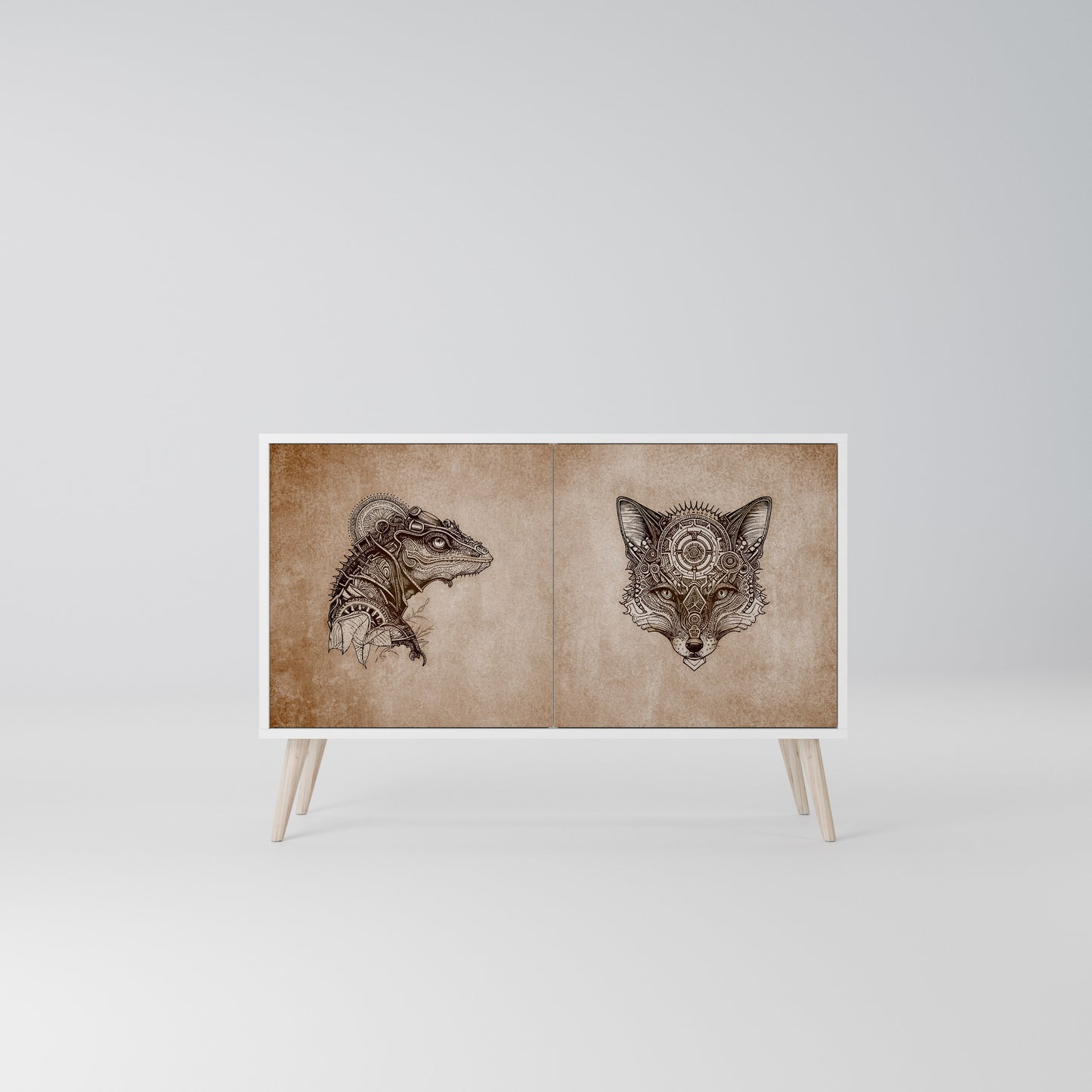 STEAMPUNK CLAN Madia a 2 Ante in Finitura Bianca