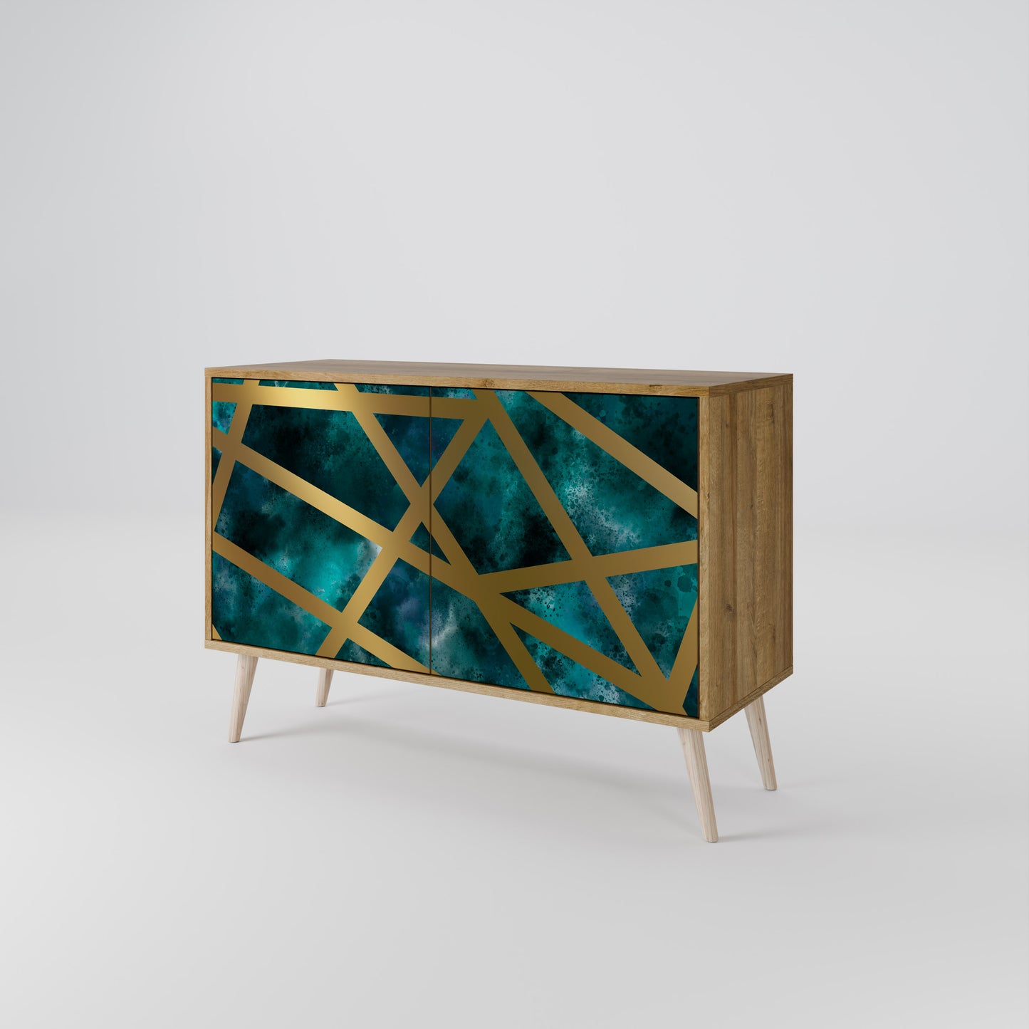 Credenza a 2 ante THE LABYRINTH OF GOLD in effetto rovere