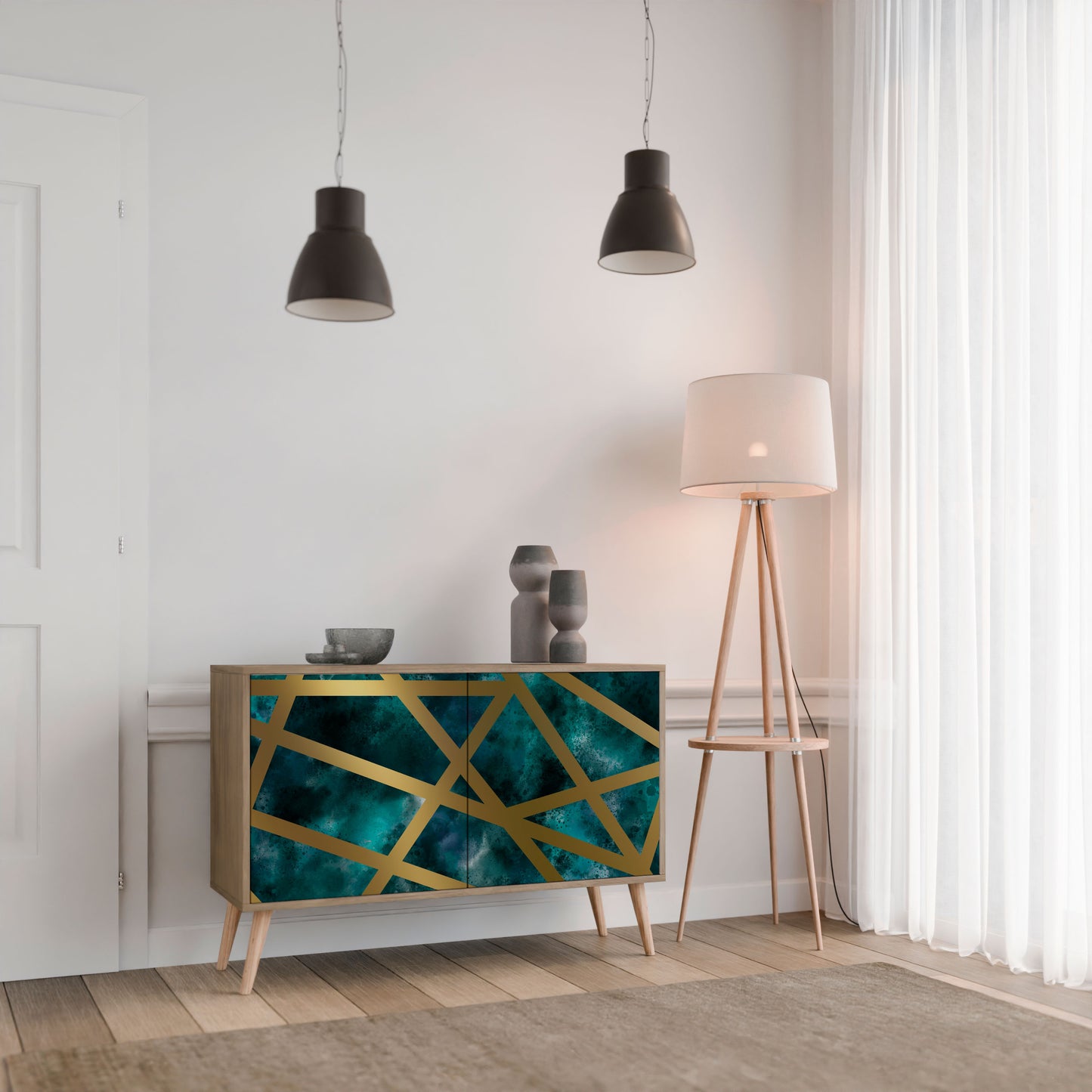 Credenza a 2 ante THE LABYRINTH OF GOLD in effetto rovere