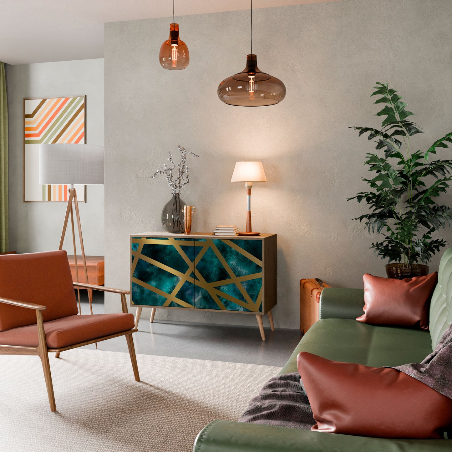 Credenza a 2 ante THE LABYRINTH OF GOLD in effetto rovere