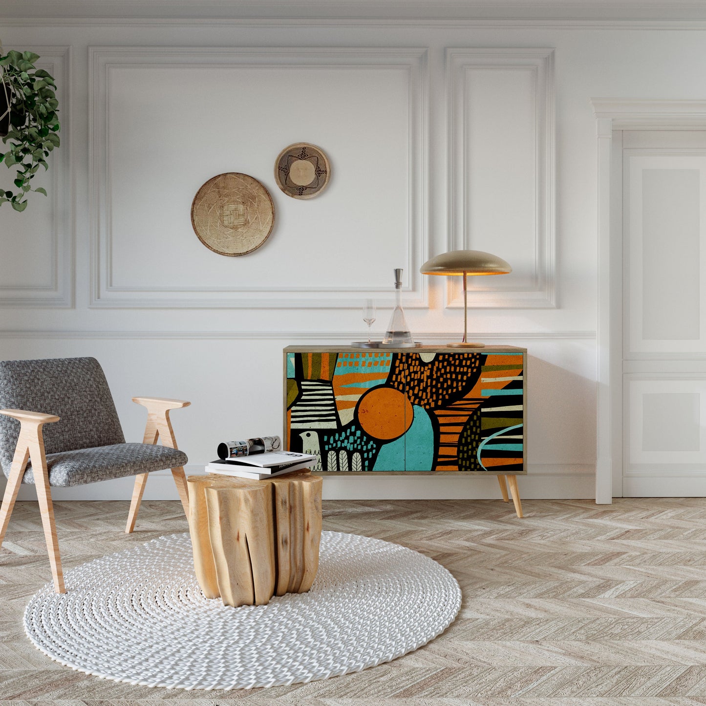 Credenza a 2 ante GEODE GLIMMER effetto rovere