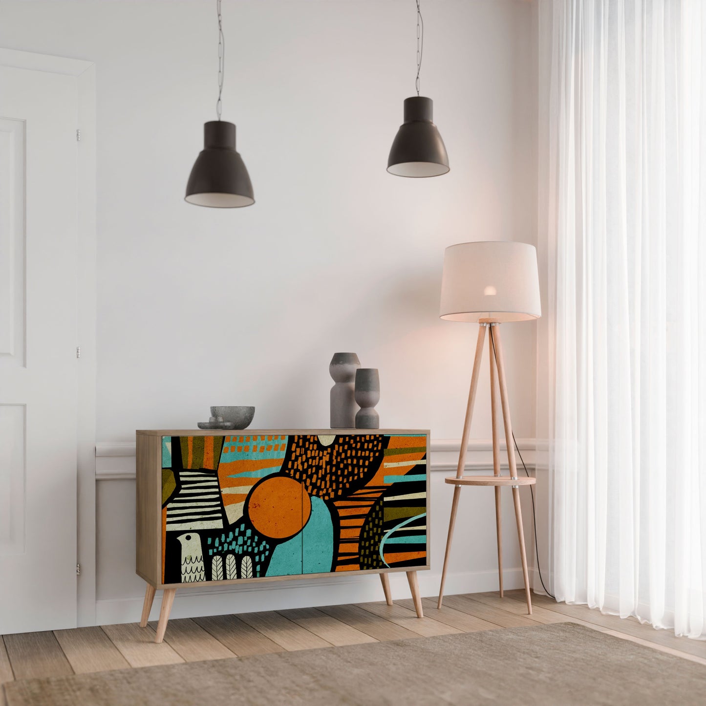 Credenza a 2 ante GEODE GLIMMER effetto rovere