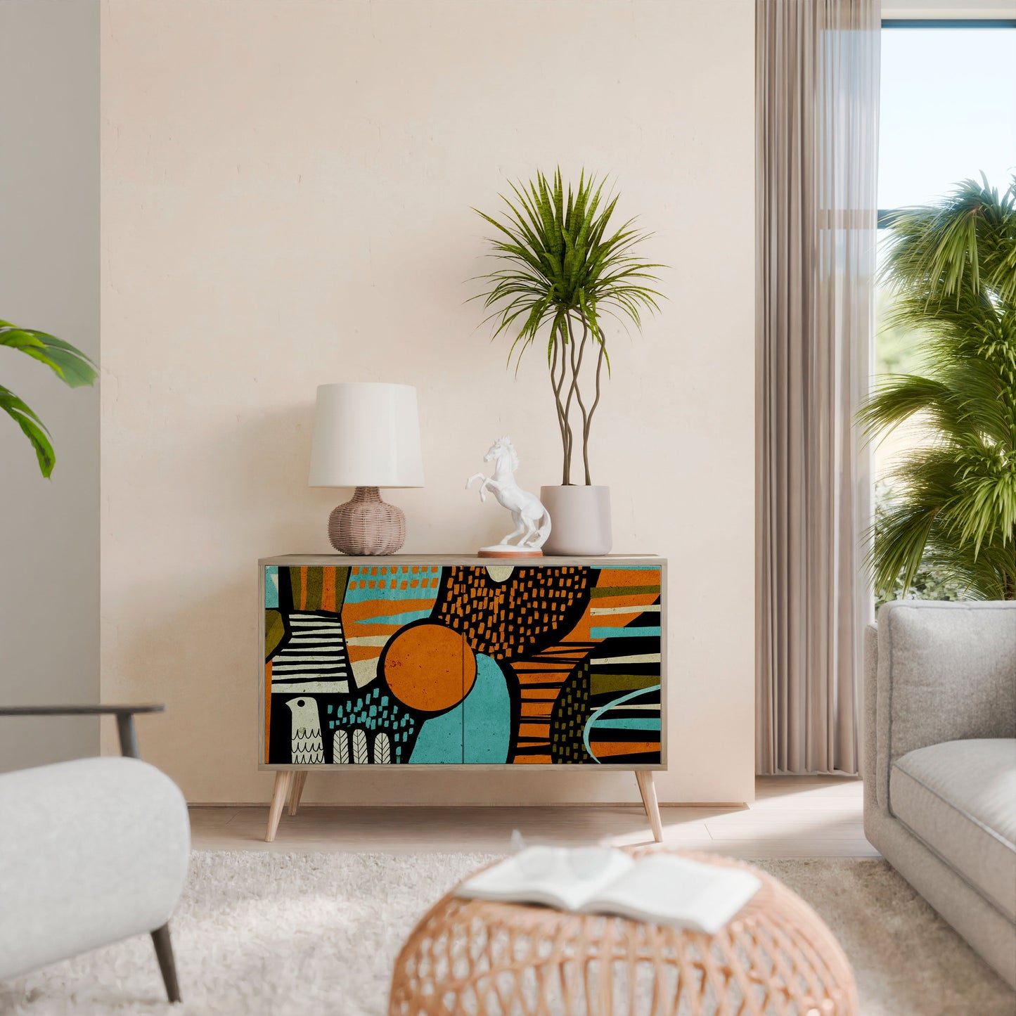 Credenza a 2 ante GEODE GLIMMER effetto rovere