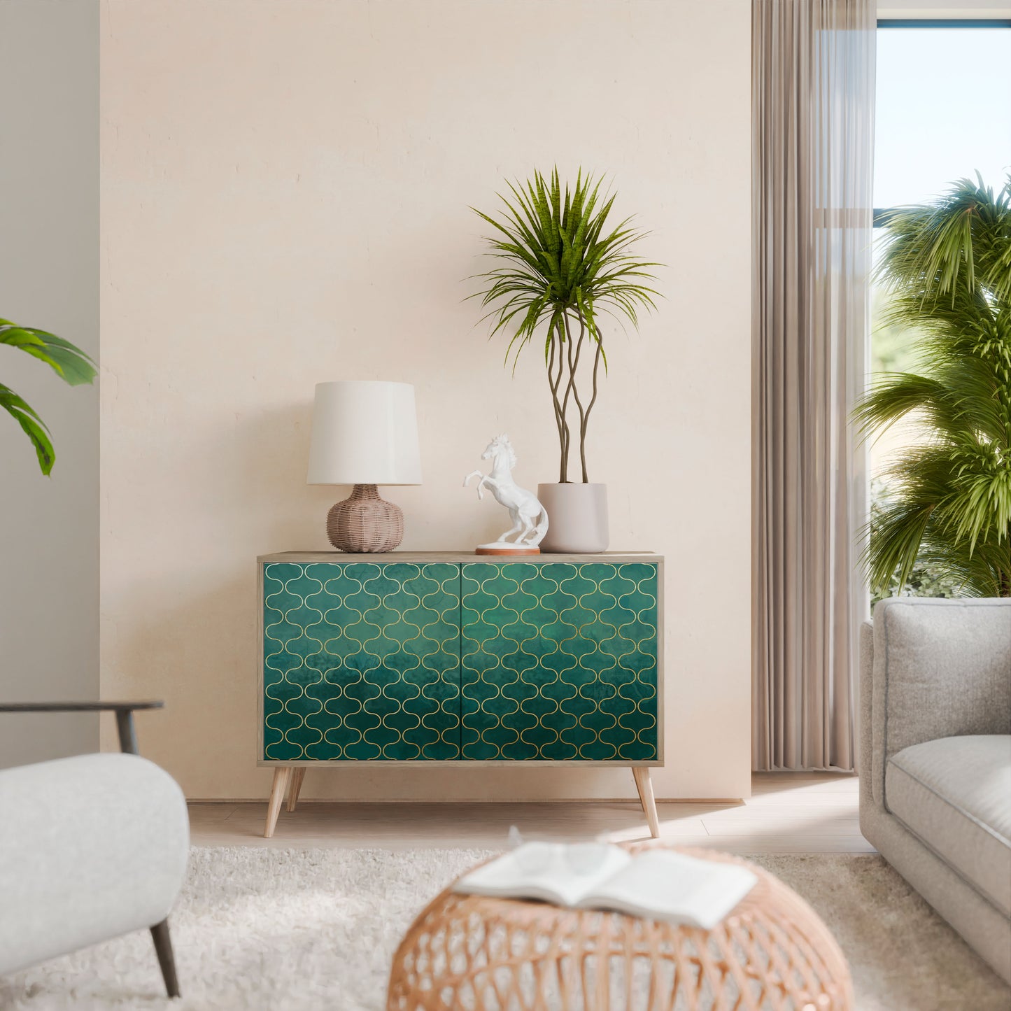 Credenza TESSELATED GREENERY a 2 ante in effetto rovere