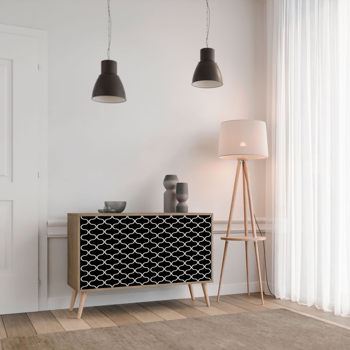 Credenza TESSELATED BLACKNESS a 2 ante in effetto rovere
