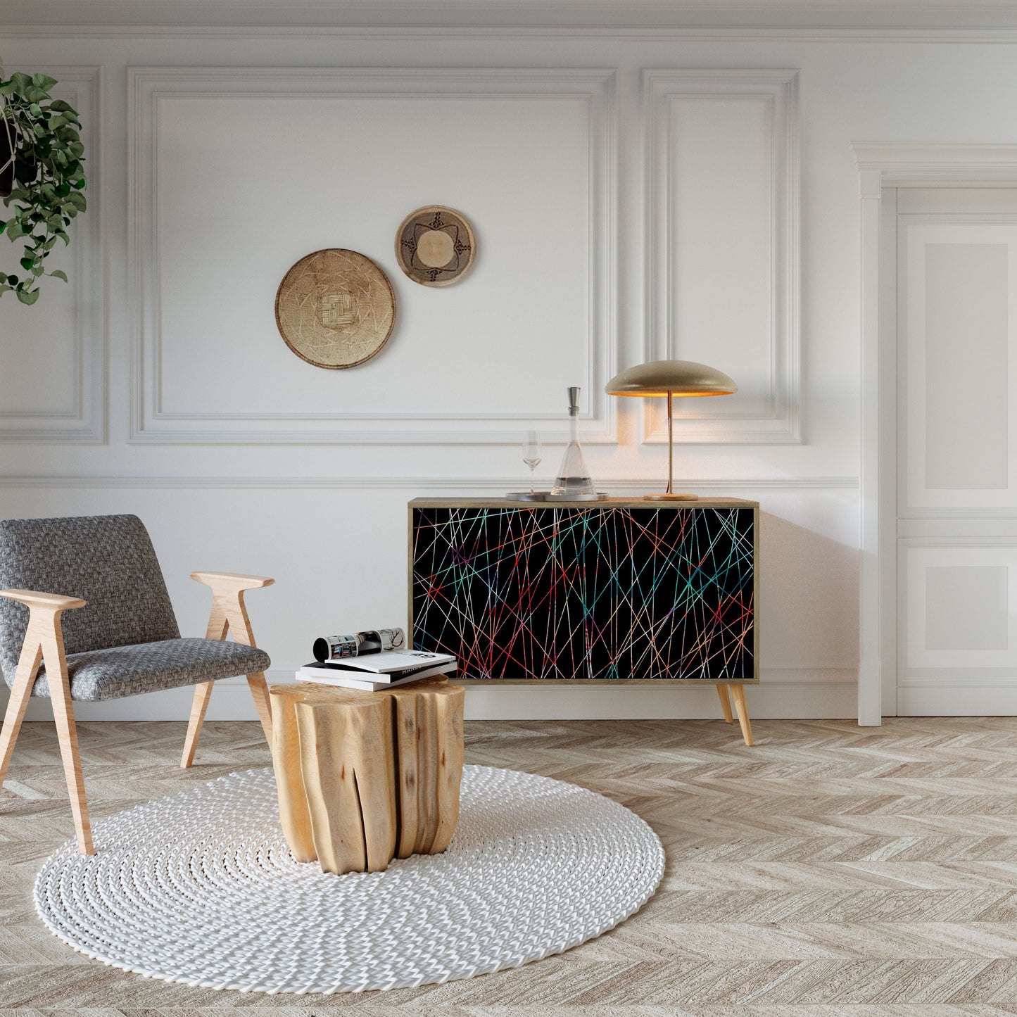 Credenza LUMINOUS SNARE a 2 ante in effetto rovere