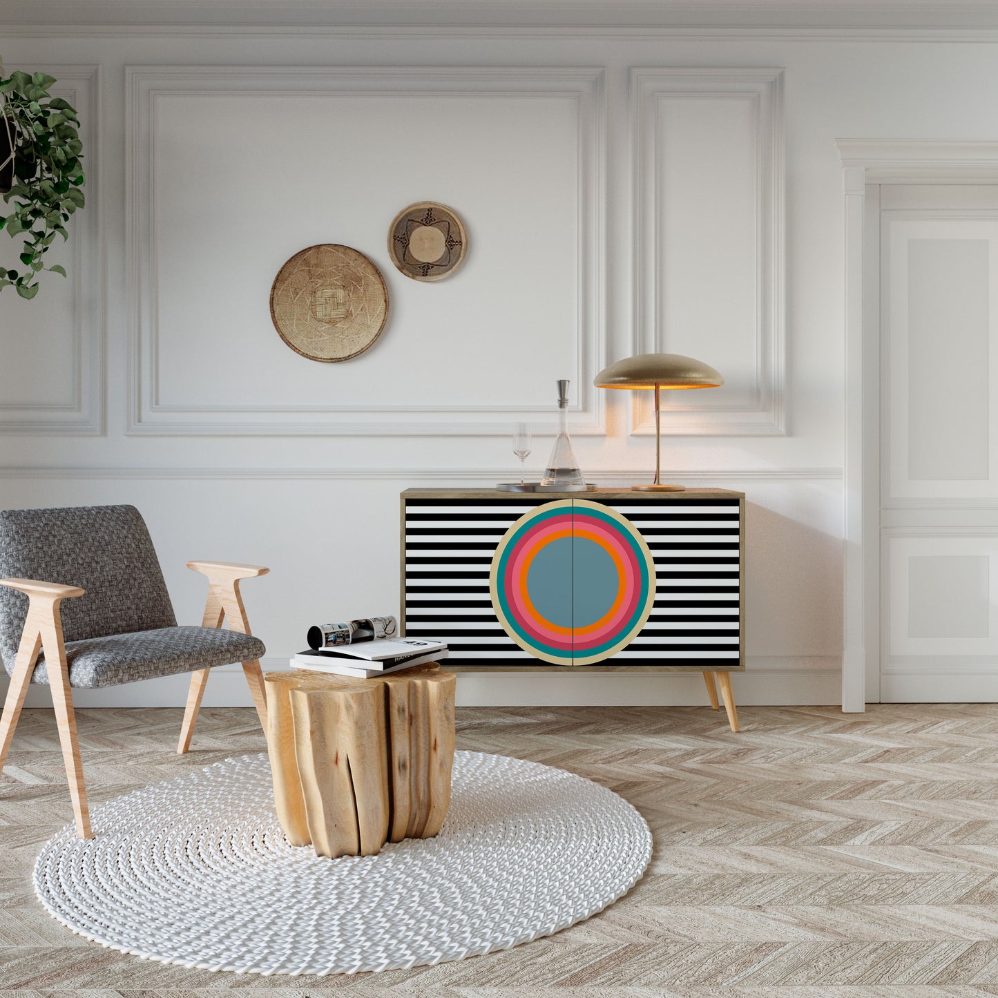 SPECTRA SHOWCASE Credenza a 2 ante in effetto rovere