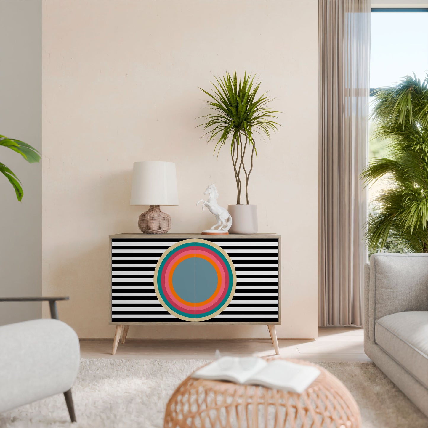 SPECTRA SHOWCASE Credenza a 2 ante in effetto rovere