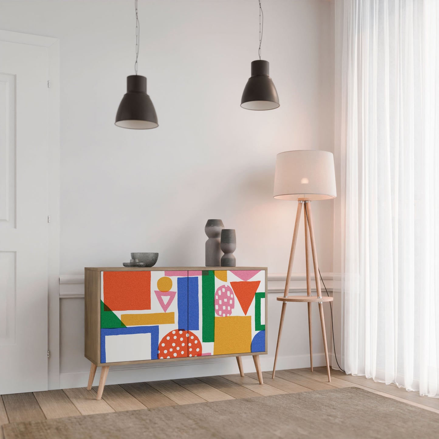 Credenza a 2 ante GEOMETRIC GLIMMER in effetto rovere