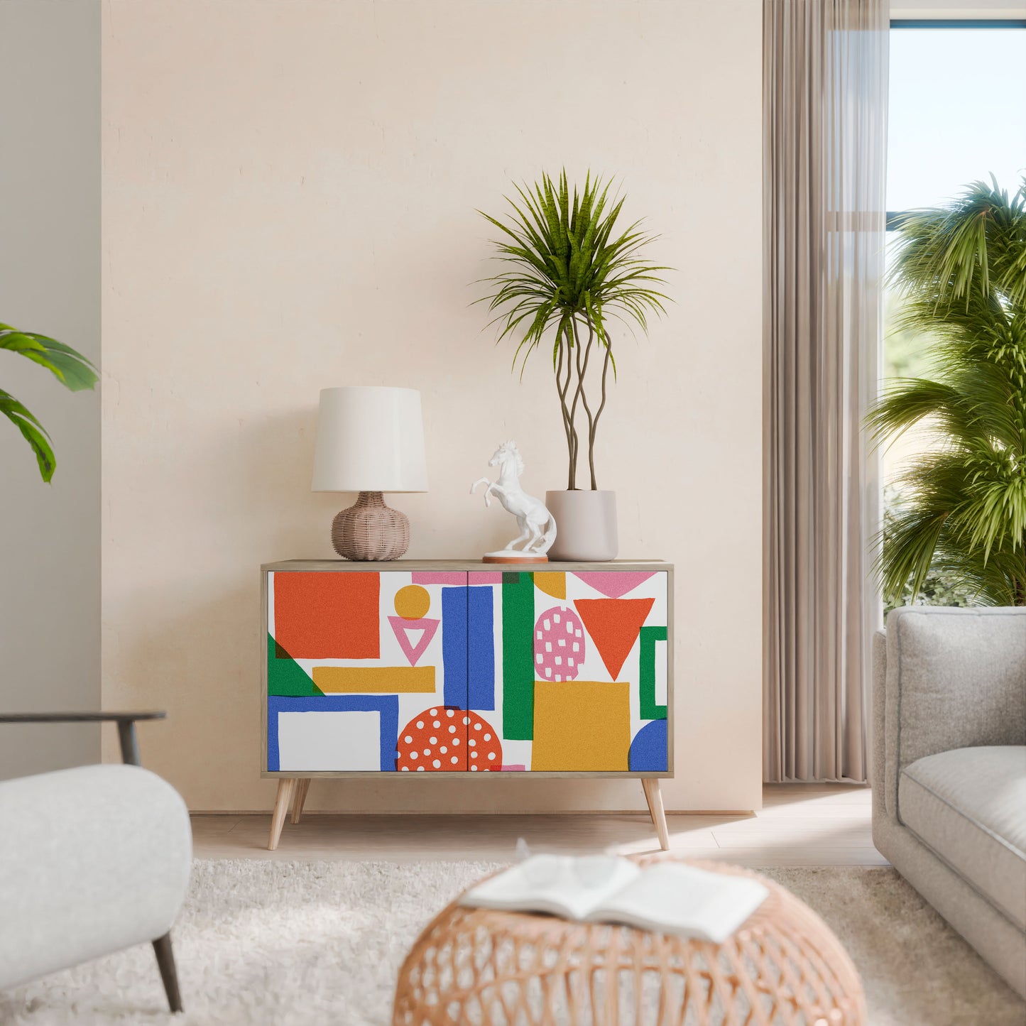Credenza a 2 ante GEOMETRIC GLIMMER in effetto rovere