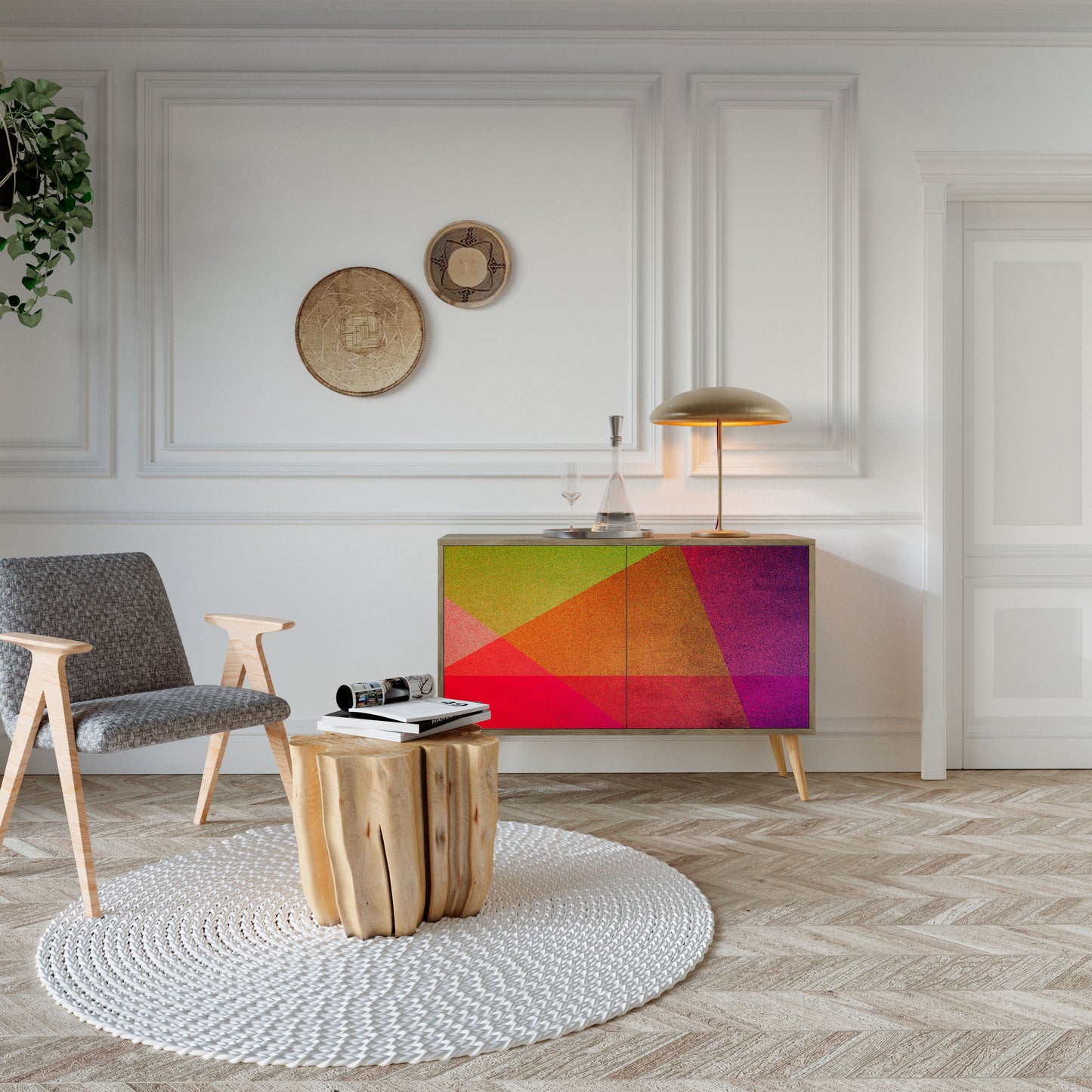 Credenza VIVID GEOMETRY a 2 ante in effetto rovere