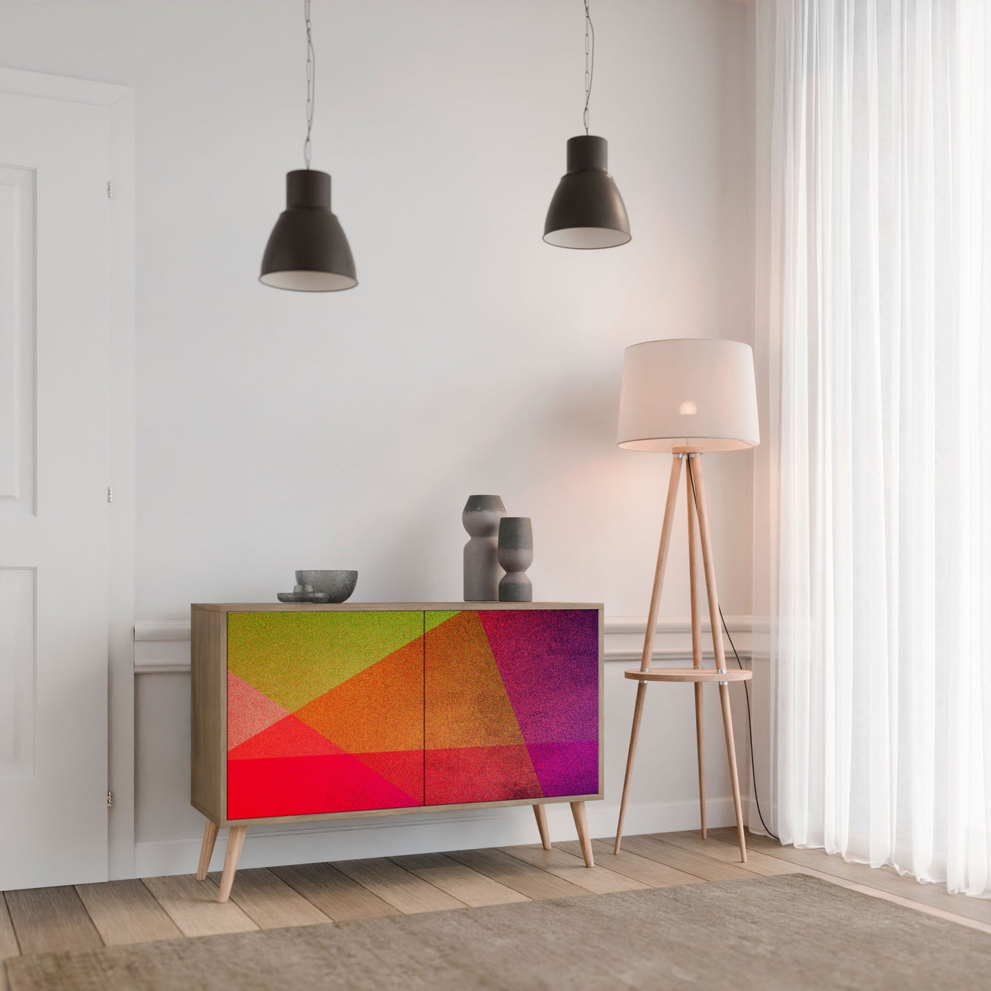 Credenza VIVID GEOMETRY a 2 ante in effetto rovere