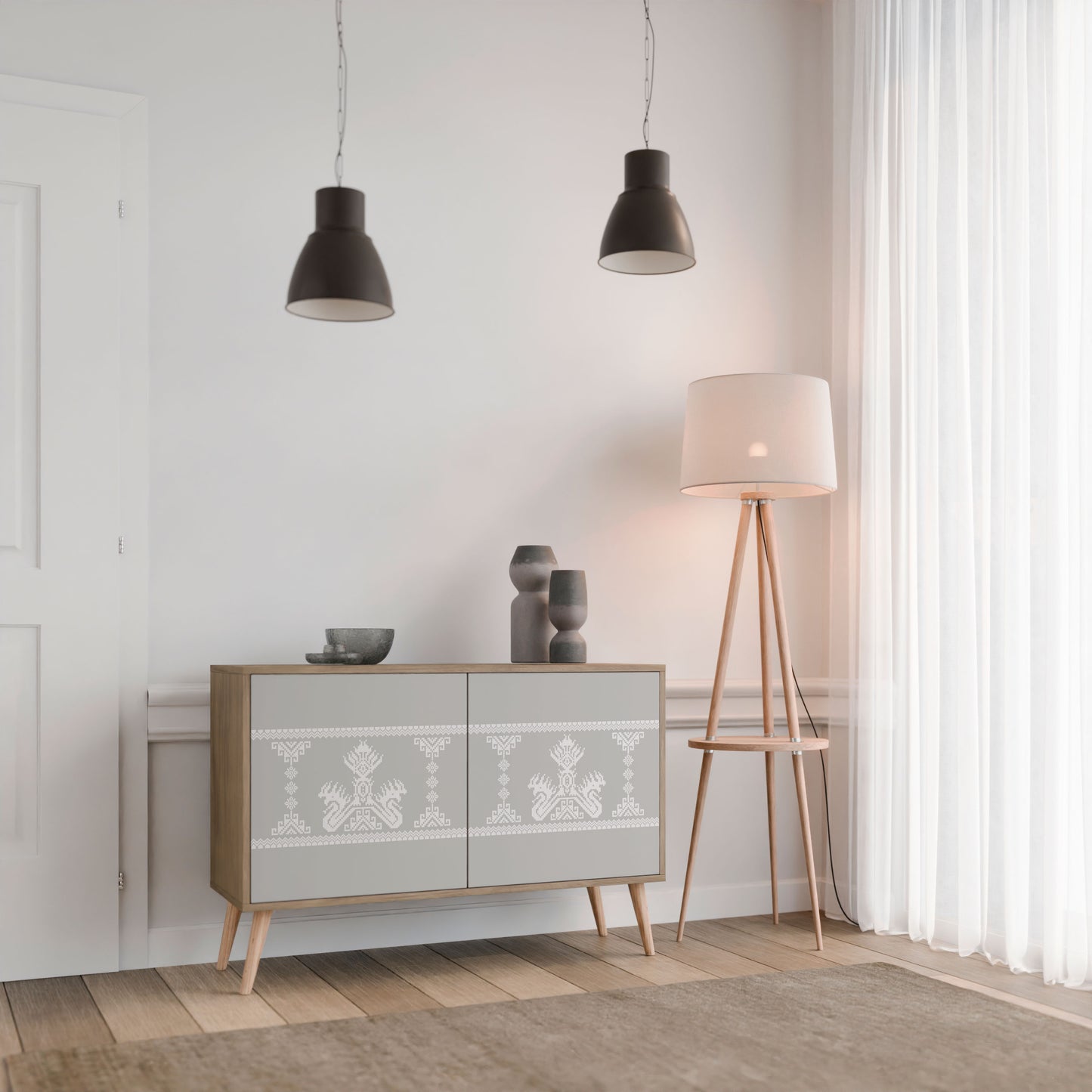 Credenza a 2 ante THAI GRAY effetto rovere