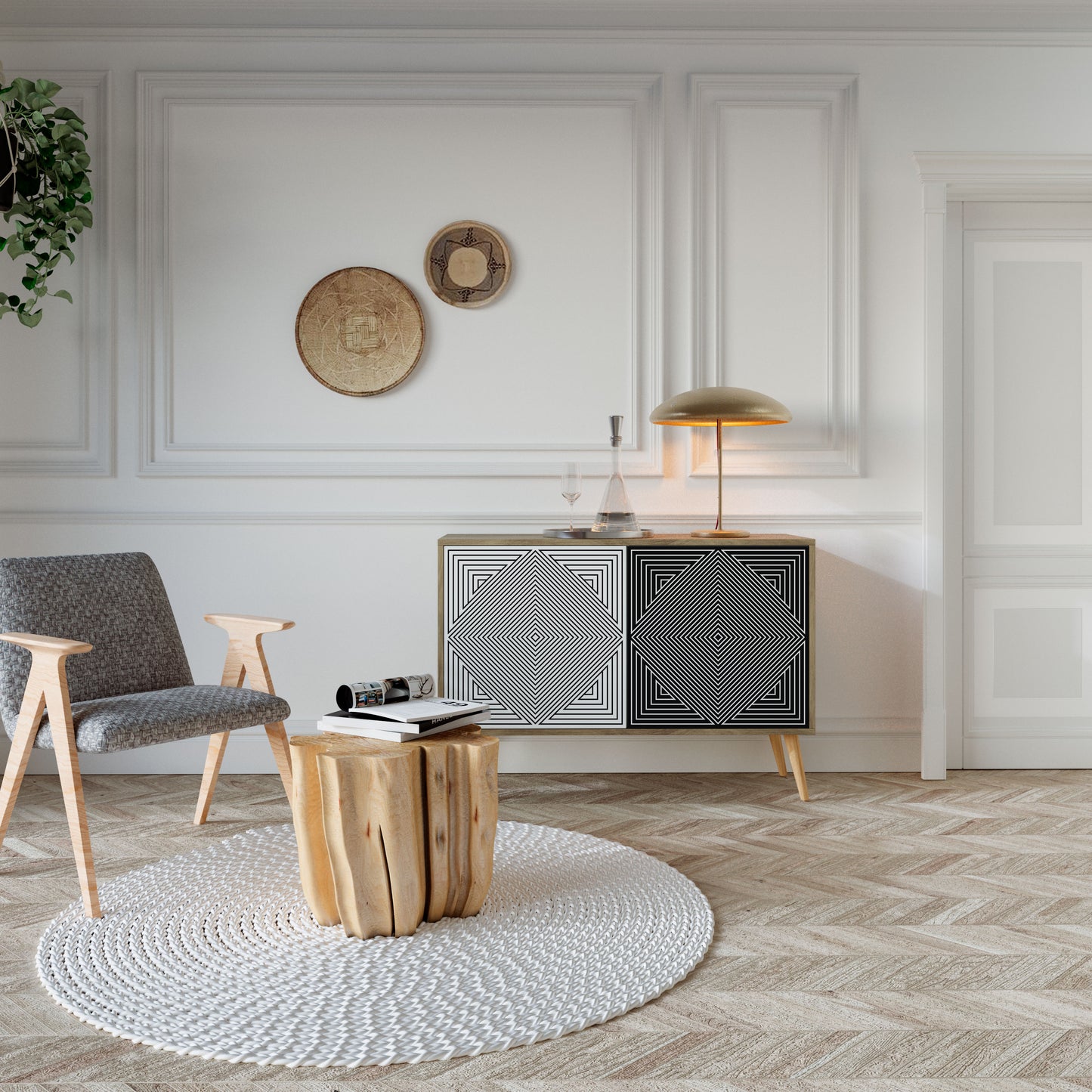Credenza POLYGON ILLUSION a 2 ante in effetto rovere